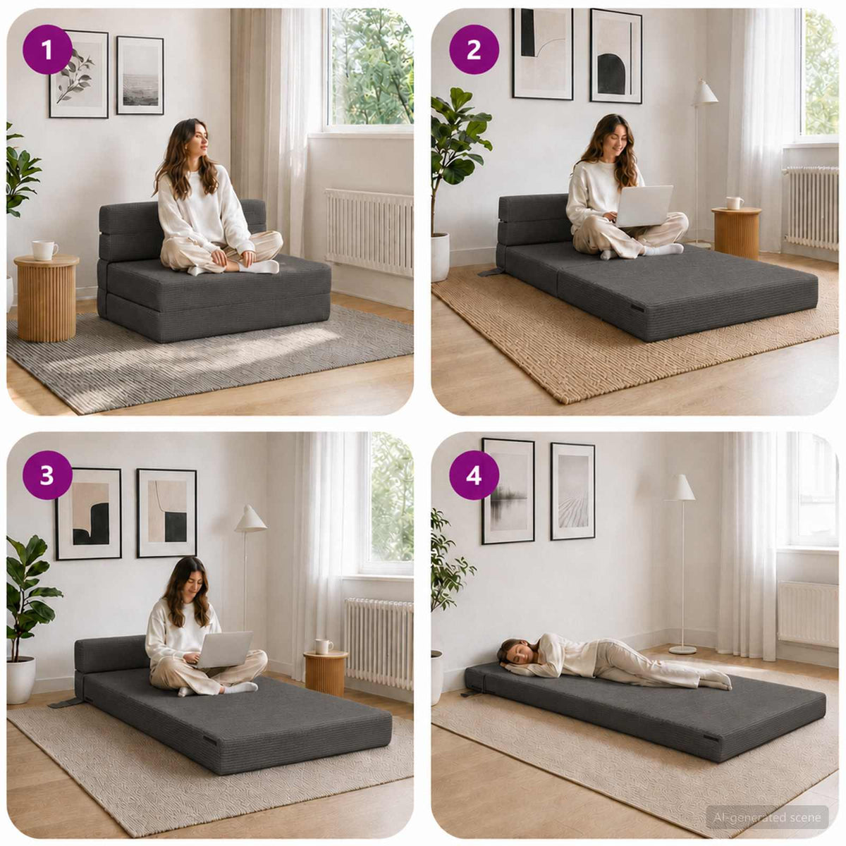 Klappsofa Bett Dunkelgrau 70 x 80 x 60 cm Stoff