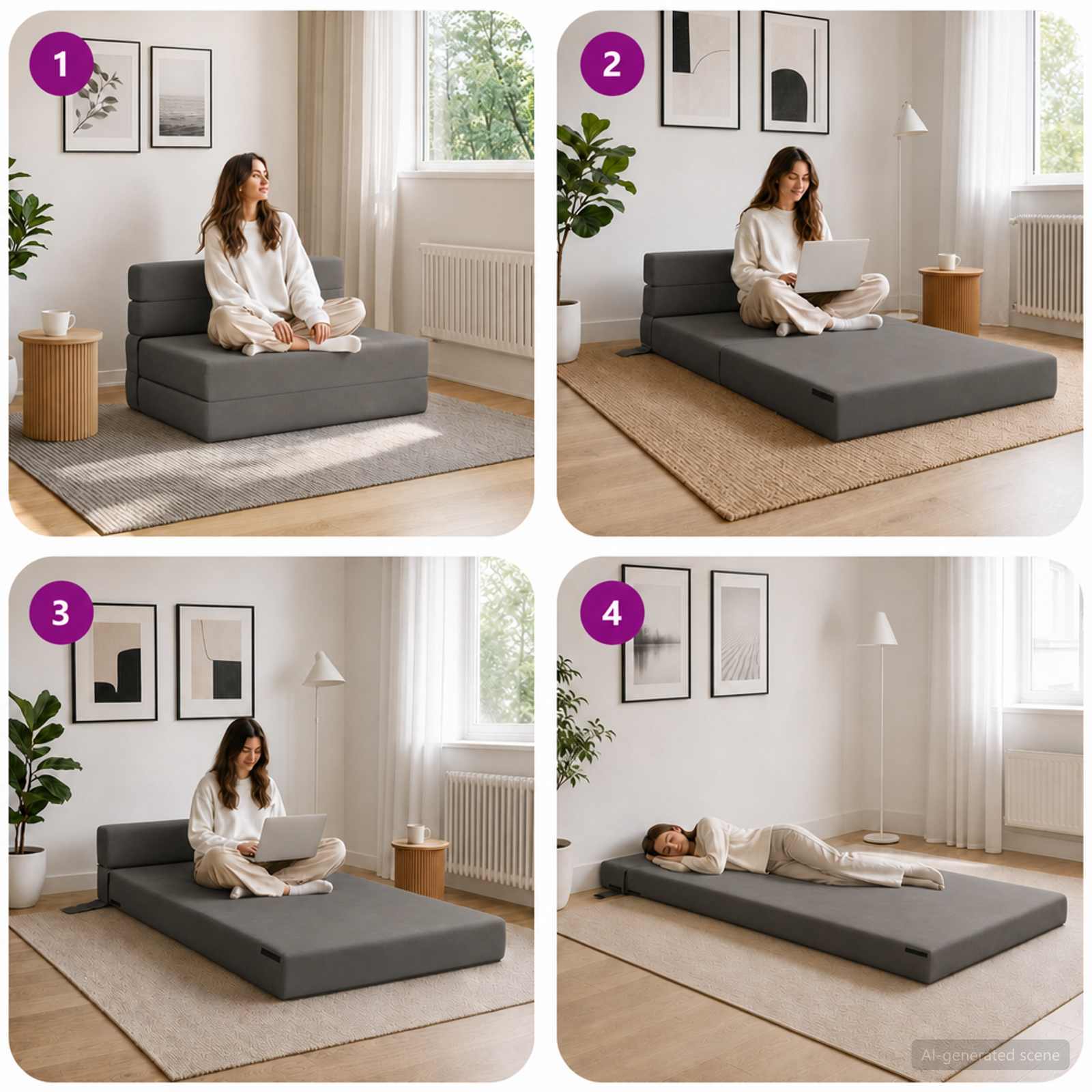 Klappsofa Bett Dunkelgrau 100 x 80 x 60 cm Stoff