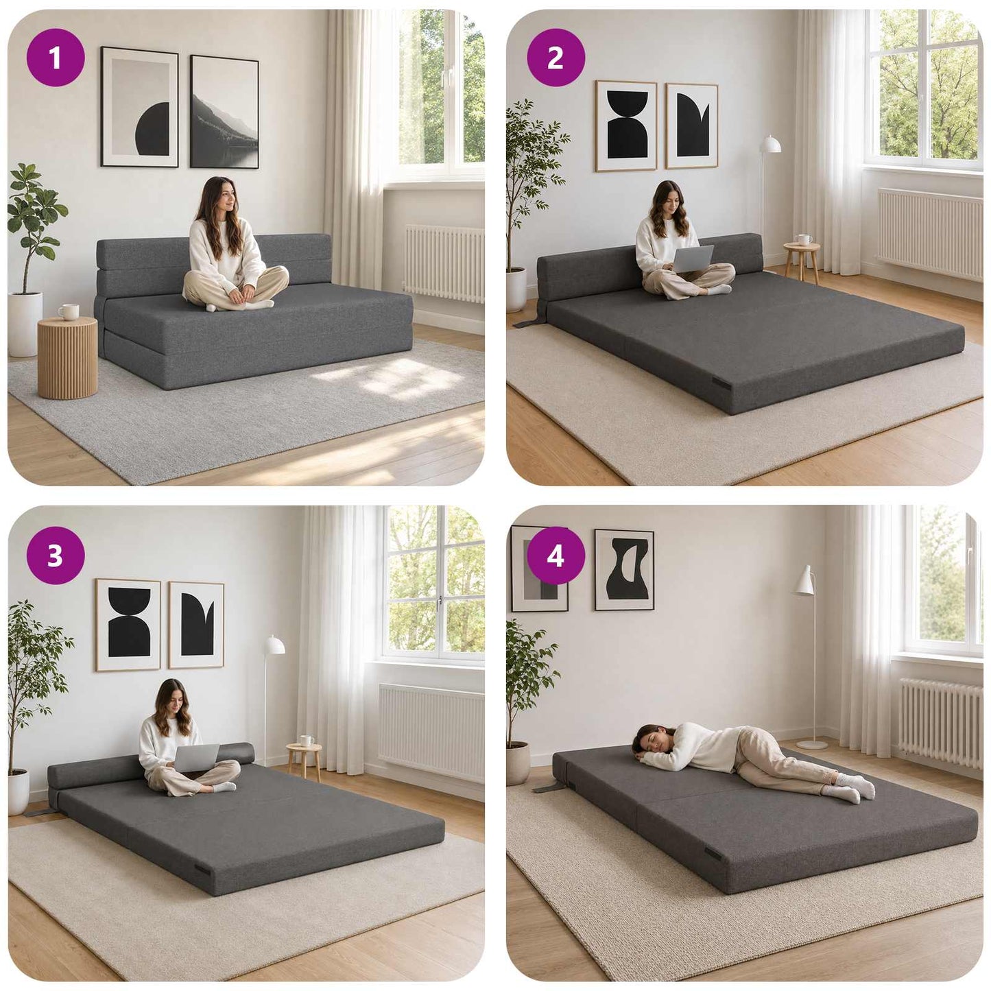 Klappsofa Bett Hellgrau 152 x 86,5 x 60 cm Stoff