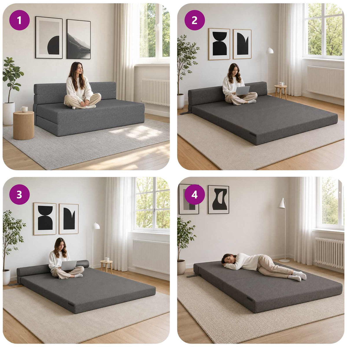 Klappsofa Bett Hellgrau 152 x 86,5 x 60 cm Stoff