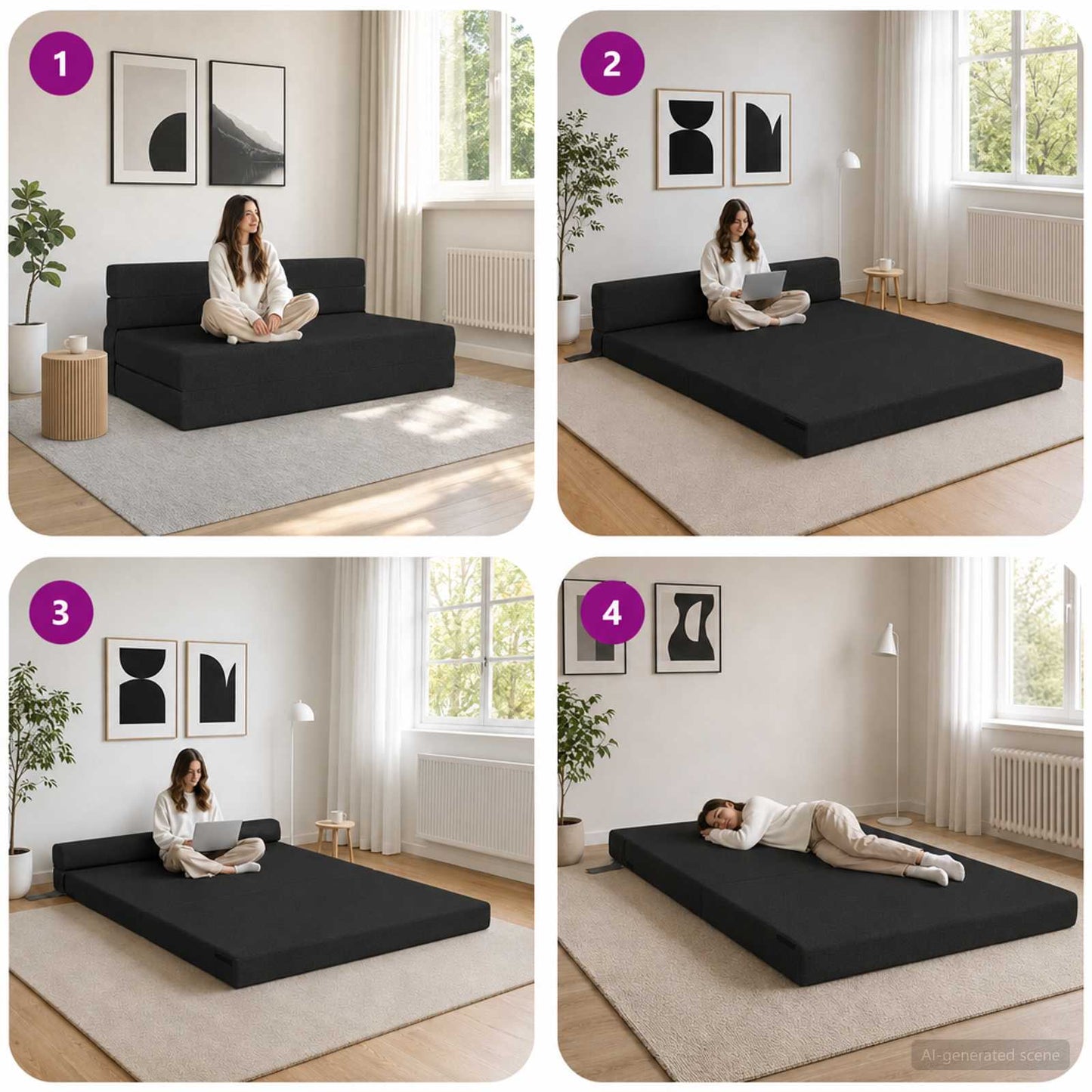 Klappsofa Bett Schwarz 152 x 86,5 x 60 cm Stoff