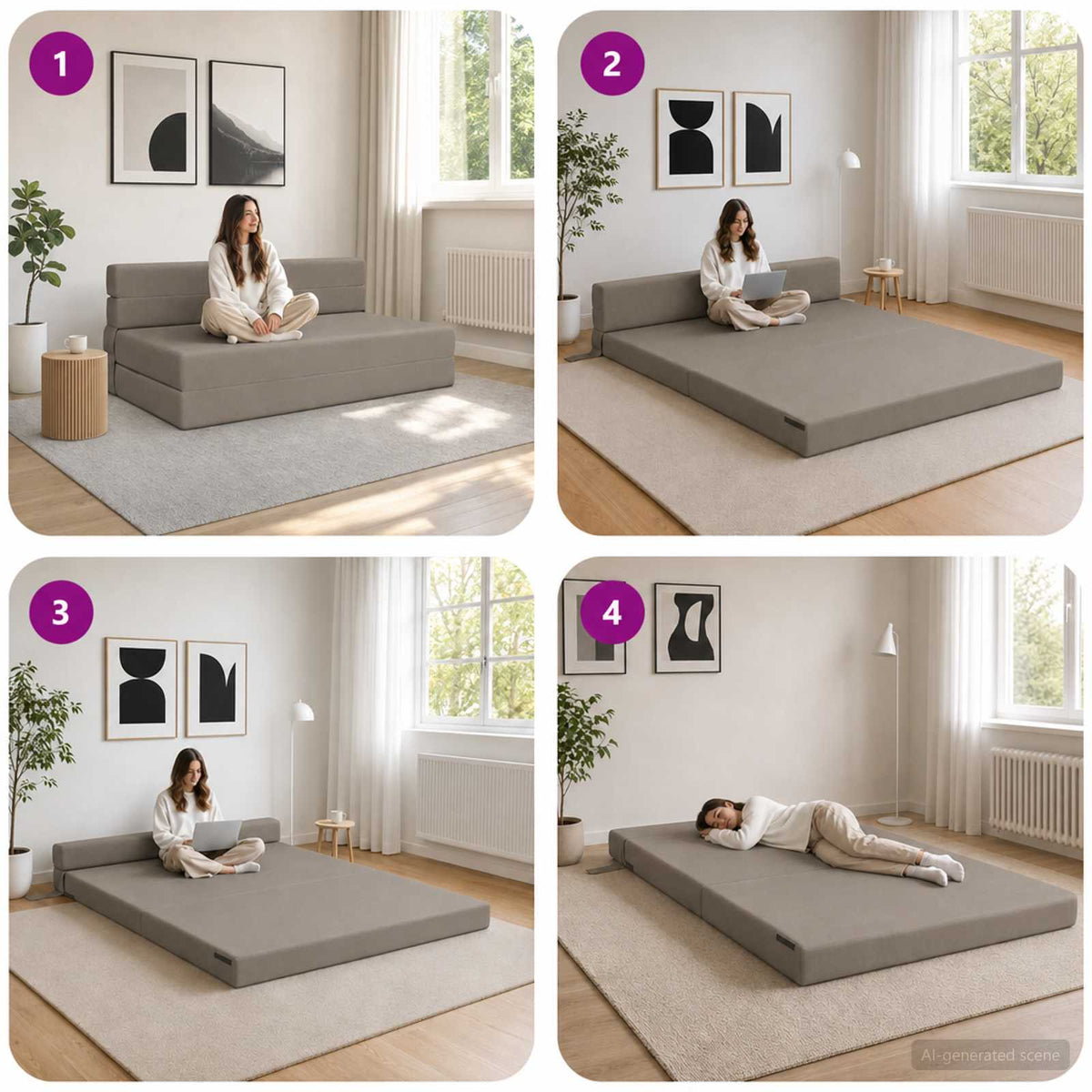 Klappsofa Bett Hellgrau 152 x 86,5 x 60 cm Stoff