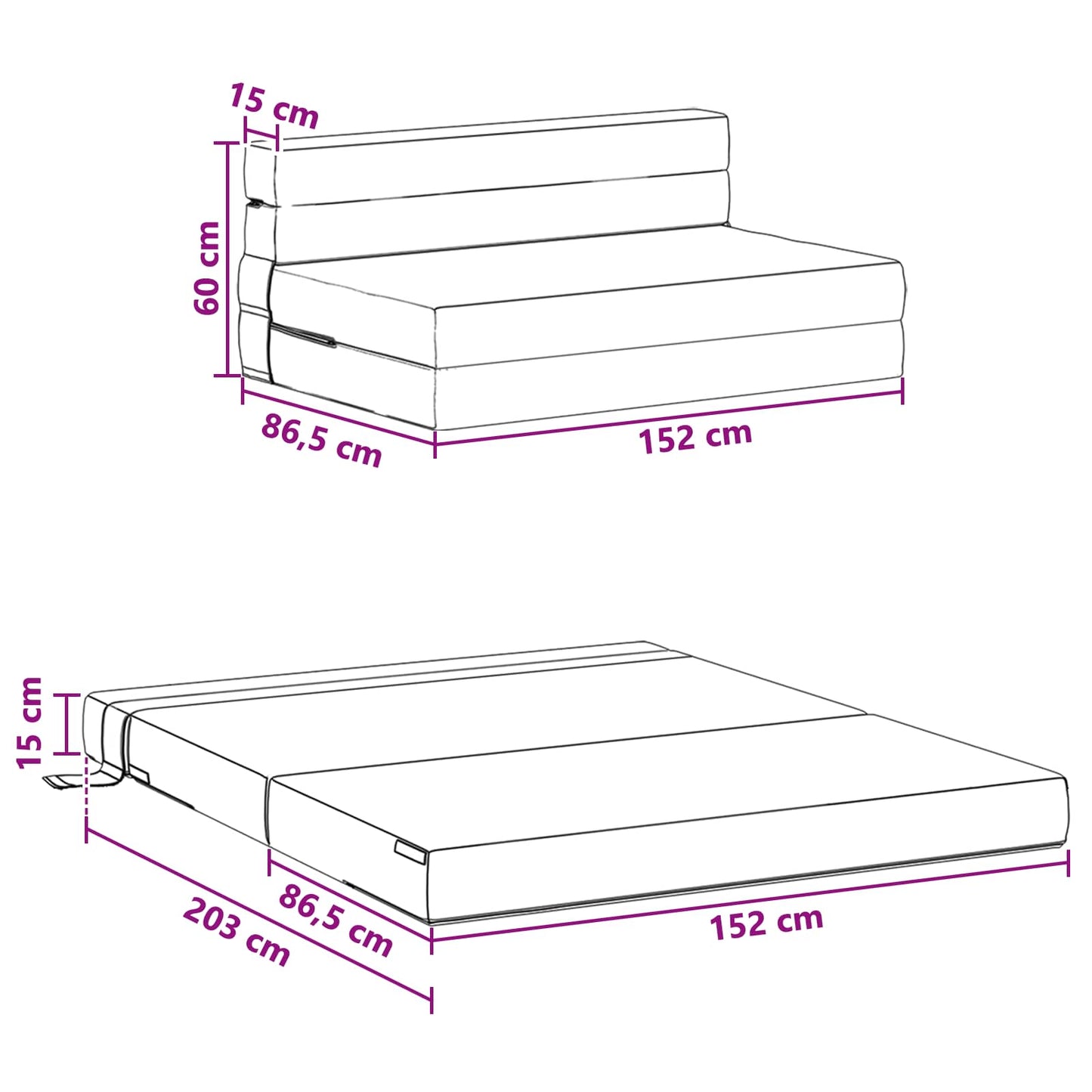 Klappsofa Bett Dunkelgrau 152 x 86,5 x 60 cm Stoff