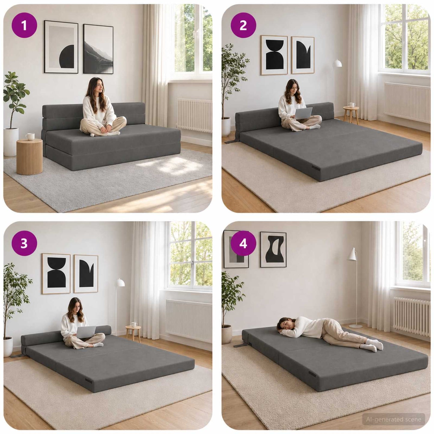 Klappsofa Bett Dunkelgrau 152 x 86,5 x 60 cm Stoff