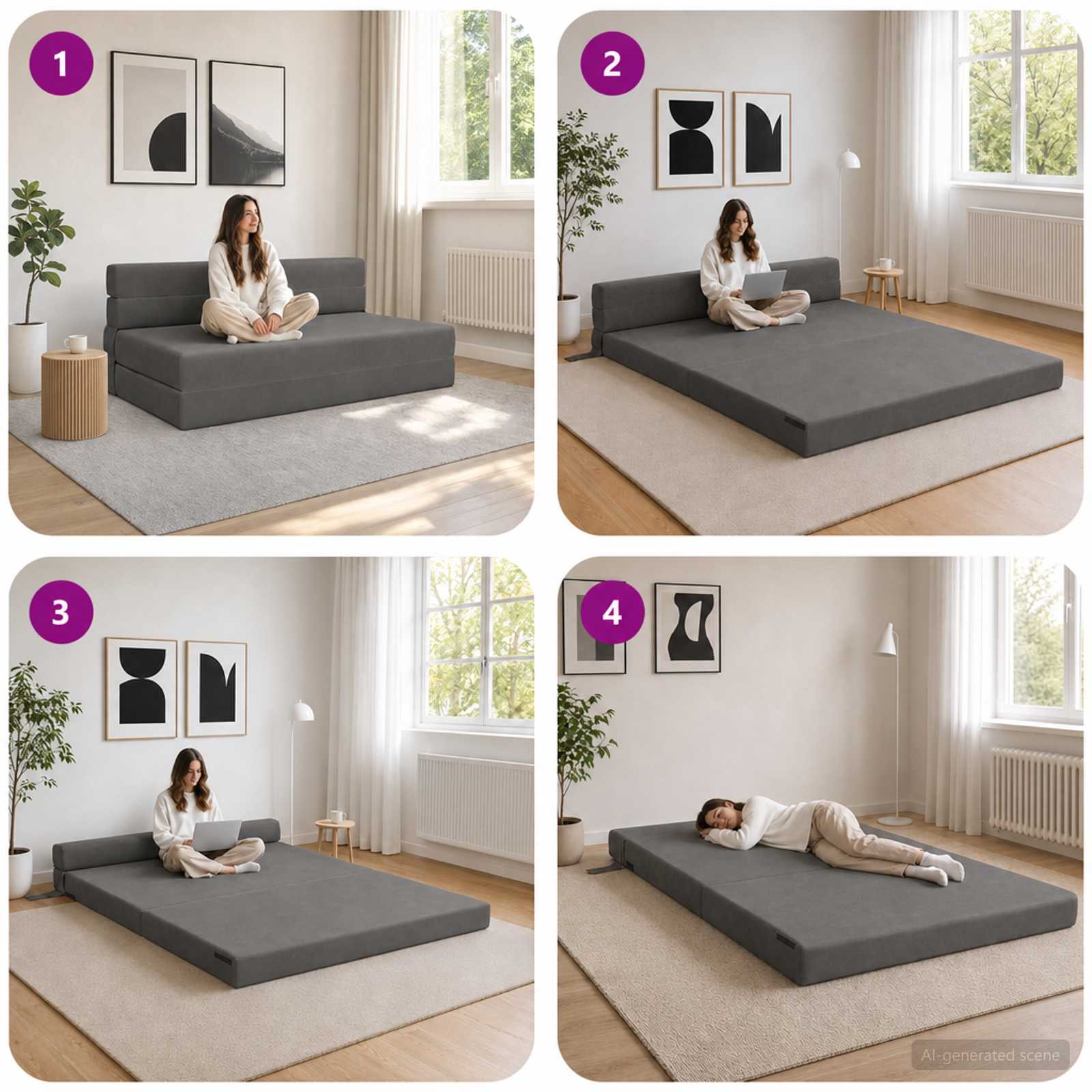 Klappsofa Bett Dunkelgrau 152 x 86,5 x 60 cm Stoff