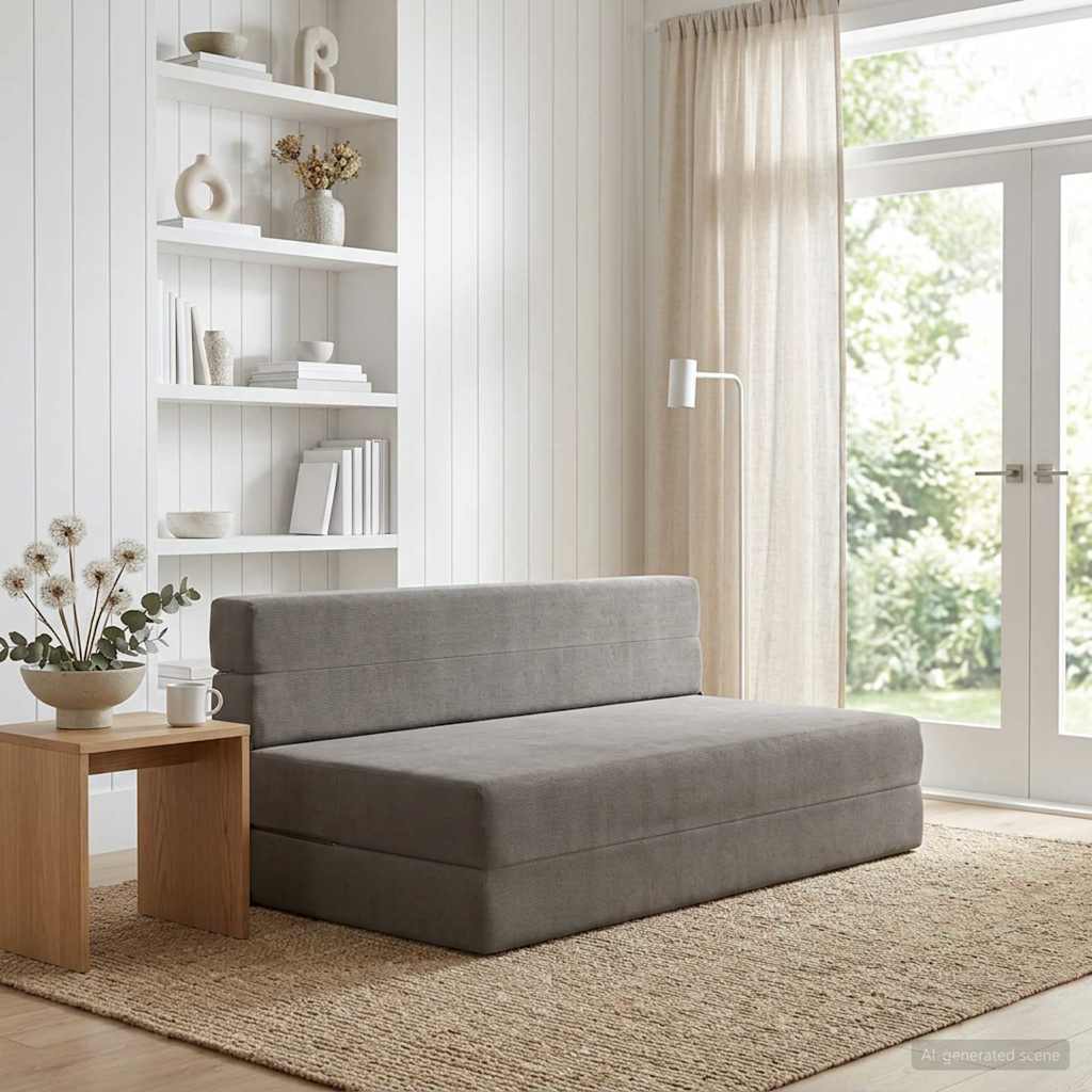 Klappsofa Bett Hellgrau 152 x 86,5 x 60 cm Stoff