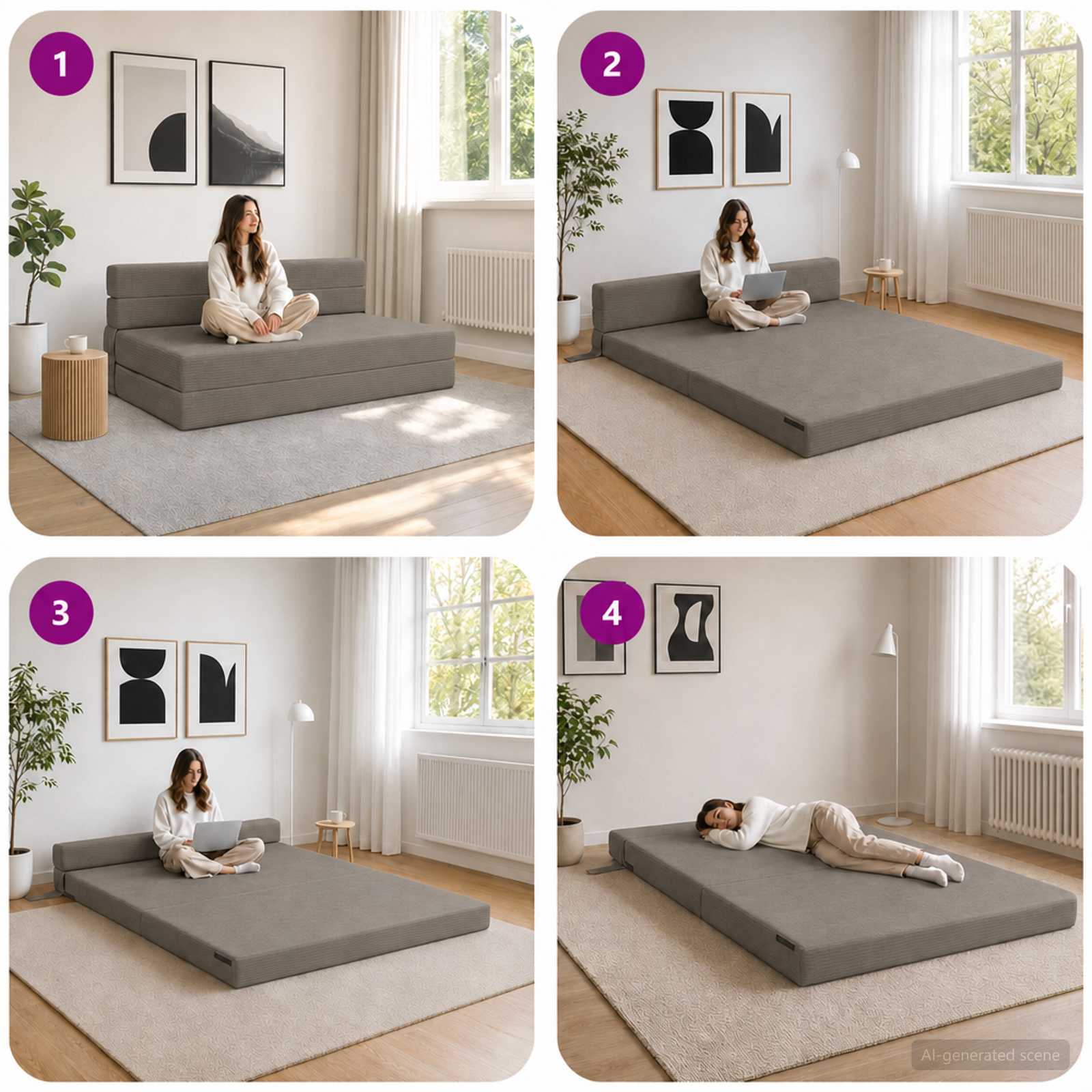 Klappsofa Bett Hellgrau 152 x 86,5 x 60 cm Stoff