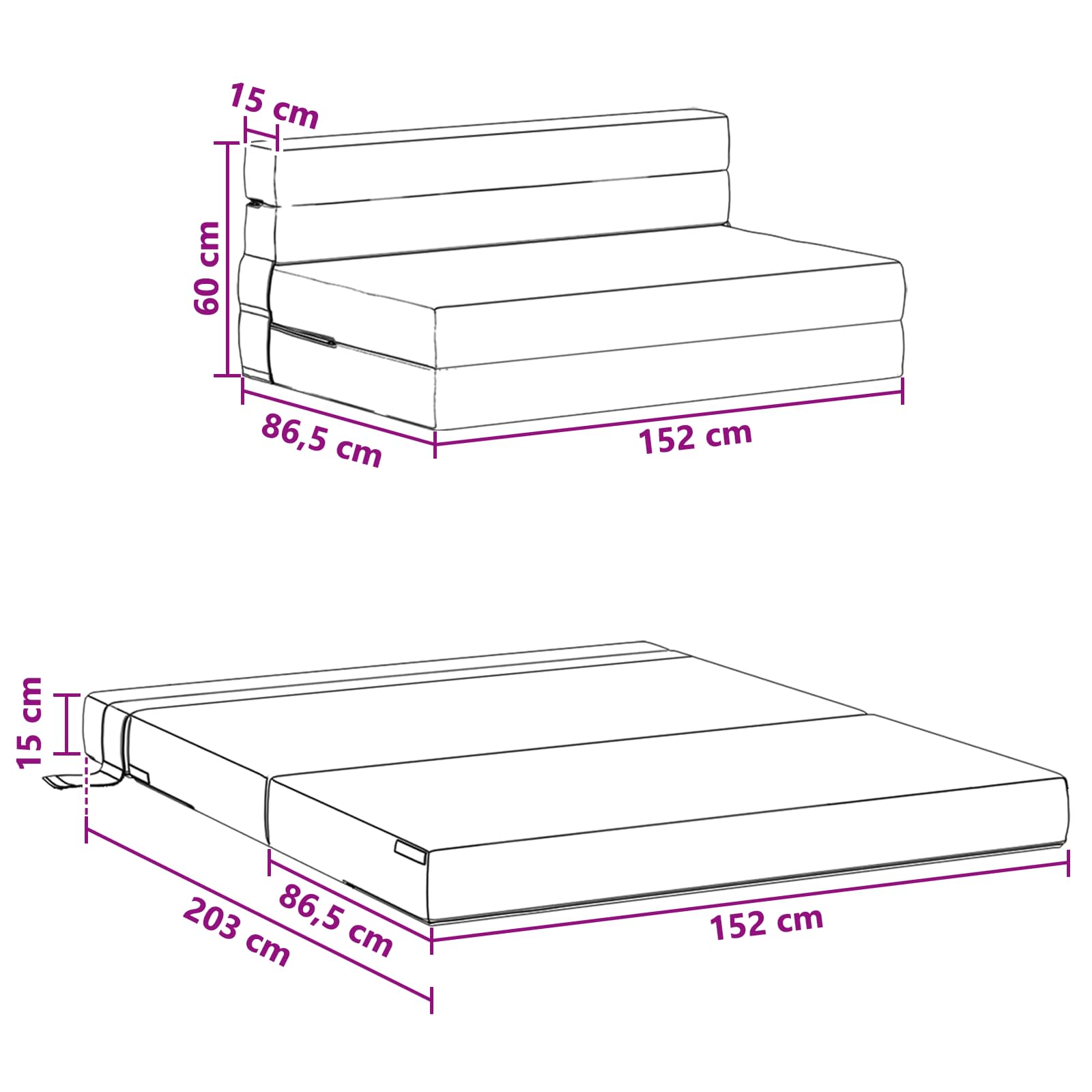 Klappsofa Bett Dunkelgrau 152 x 86,5 x 60 cm Stoff