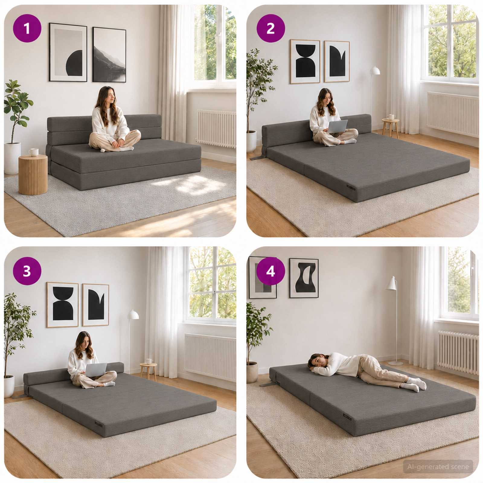 Klappsofa Bett Dunkelgrau 152 x 86,5 x 60 cm Stoff