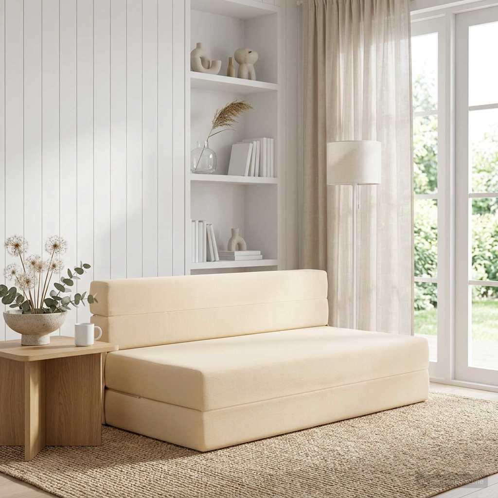 Klappsofa Bett Creme 152 x 86,5 x 60 cm Stoff