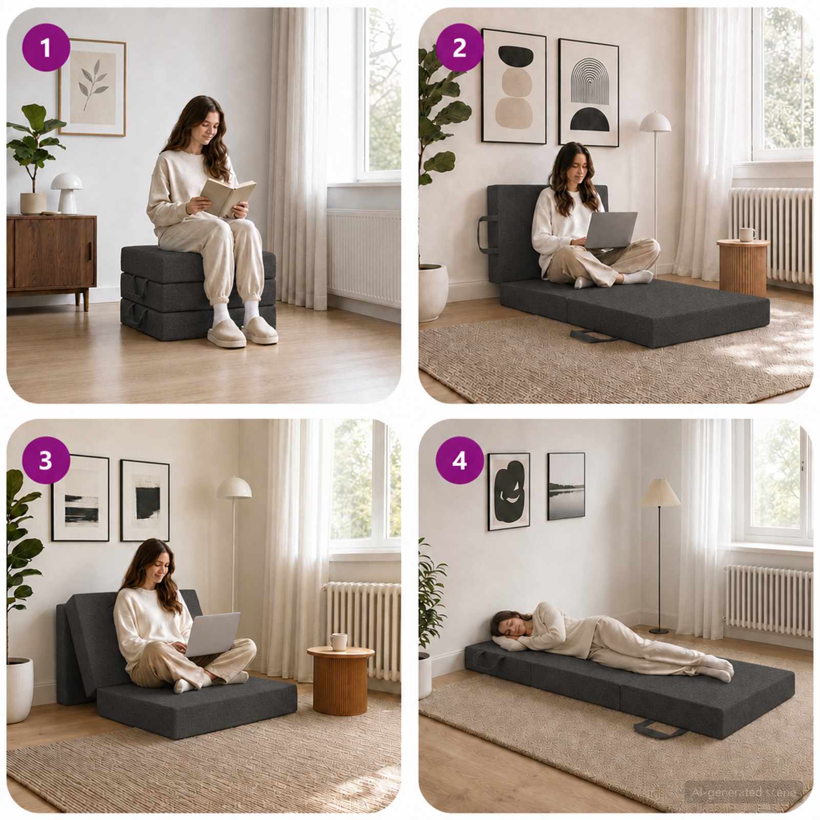 Klappsofa Bett 75 x 63 x 45 cm Dunkelgrau