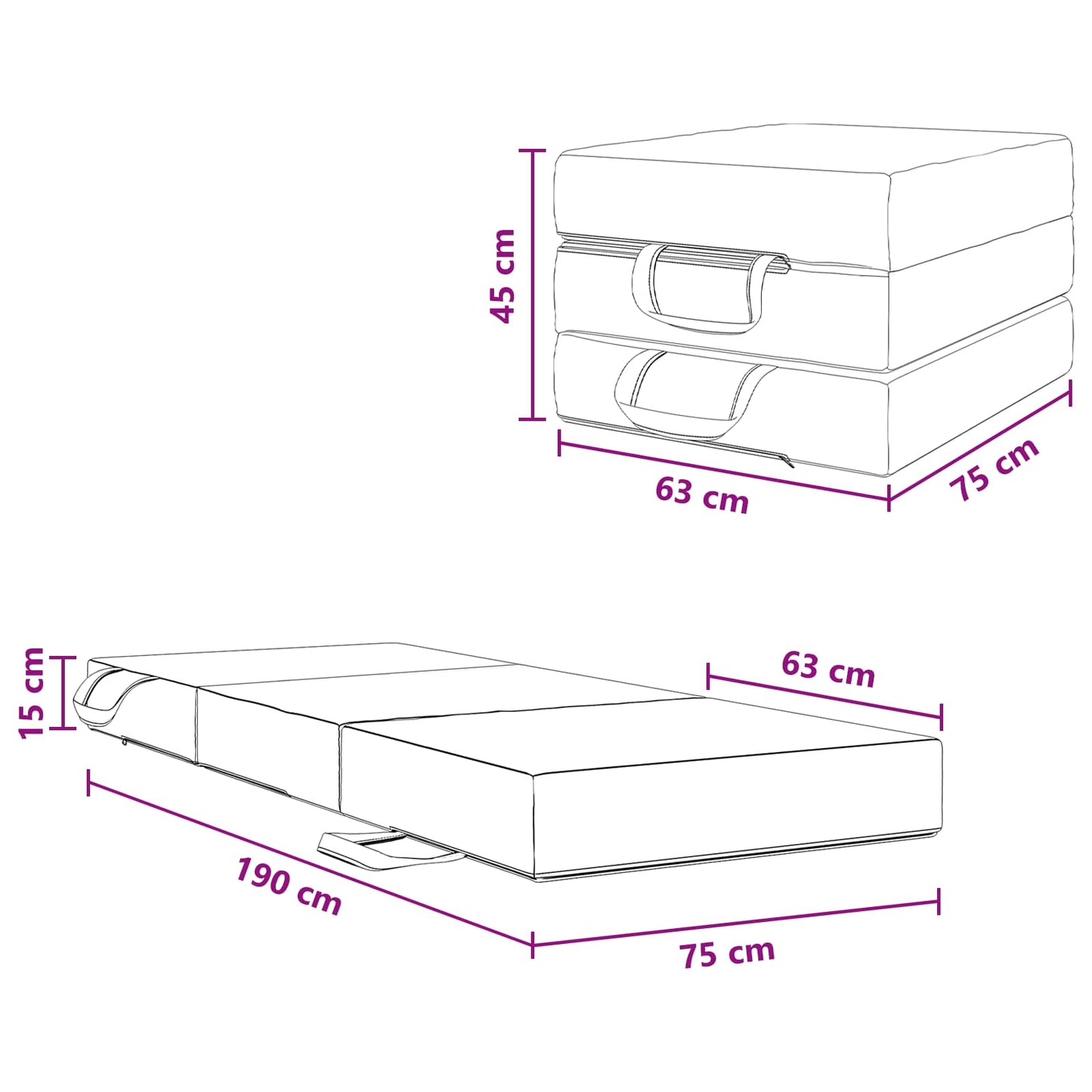 Klappsofa Bett 75 x 63 x 45 cm Schwarz