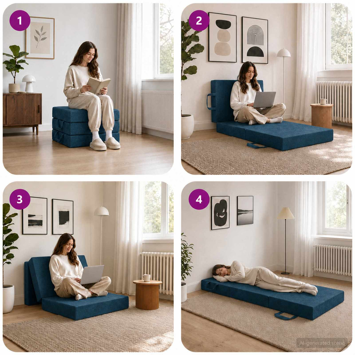 Klappsofa Bett 75 x 63 x 45 cm Blau