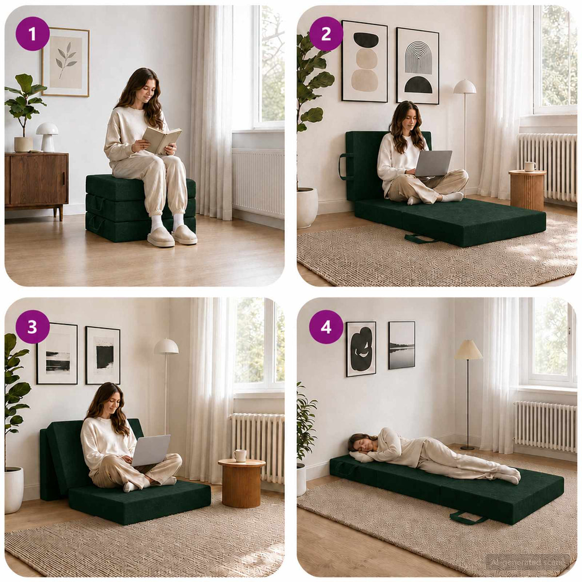 Klappsofa Bett 75 x 63 x 45 cm Dunkelgrün