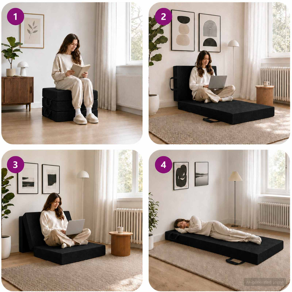 Klappsofa Bett 75 x 63 x 45 cm Schwarz