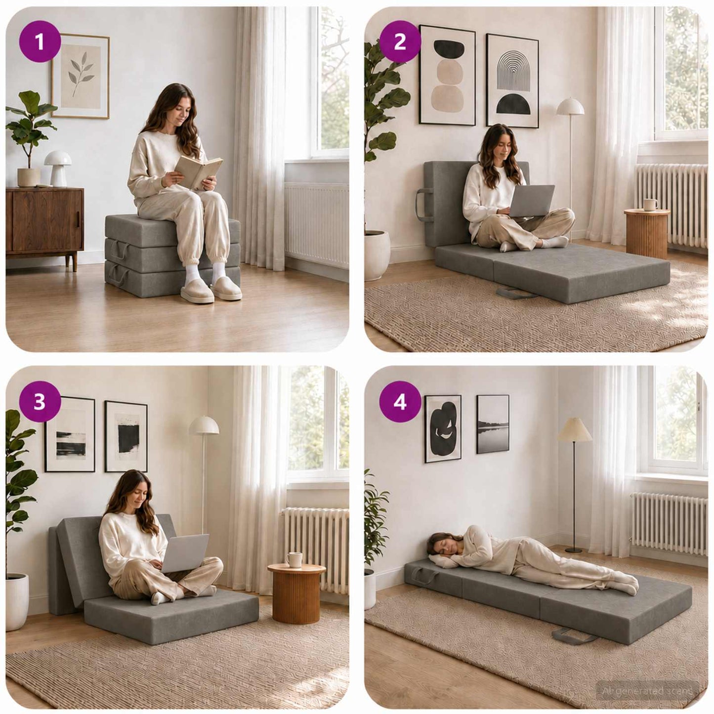 Klappsofa Bett 90 x 63 x 45 cm Hellgrau