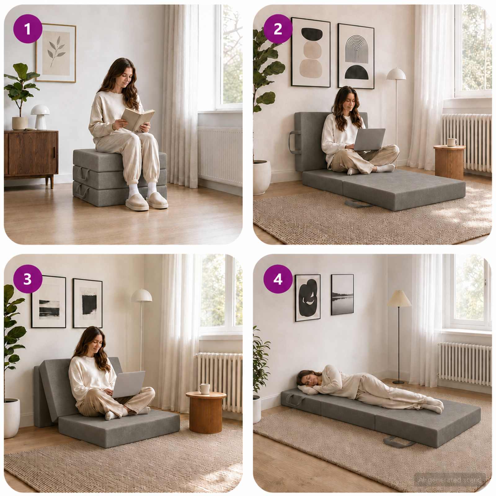 Klappsofa Bett 90 x 63 x 45 cm Hellgrau