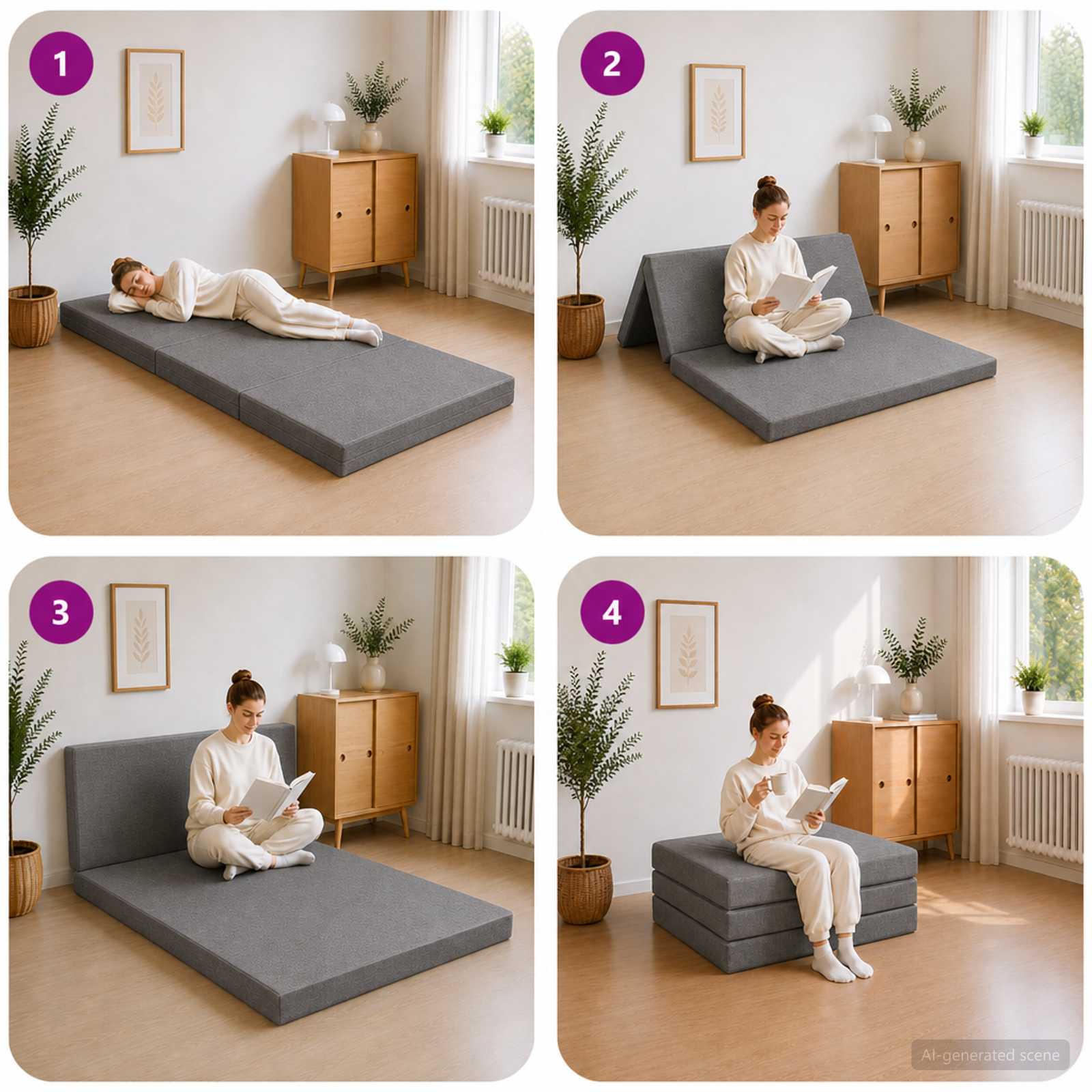 Klappsofa Bett 80 x 67 x 45 cm Hellgrau