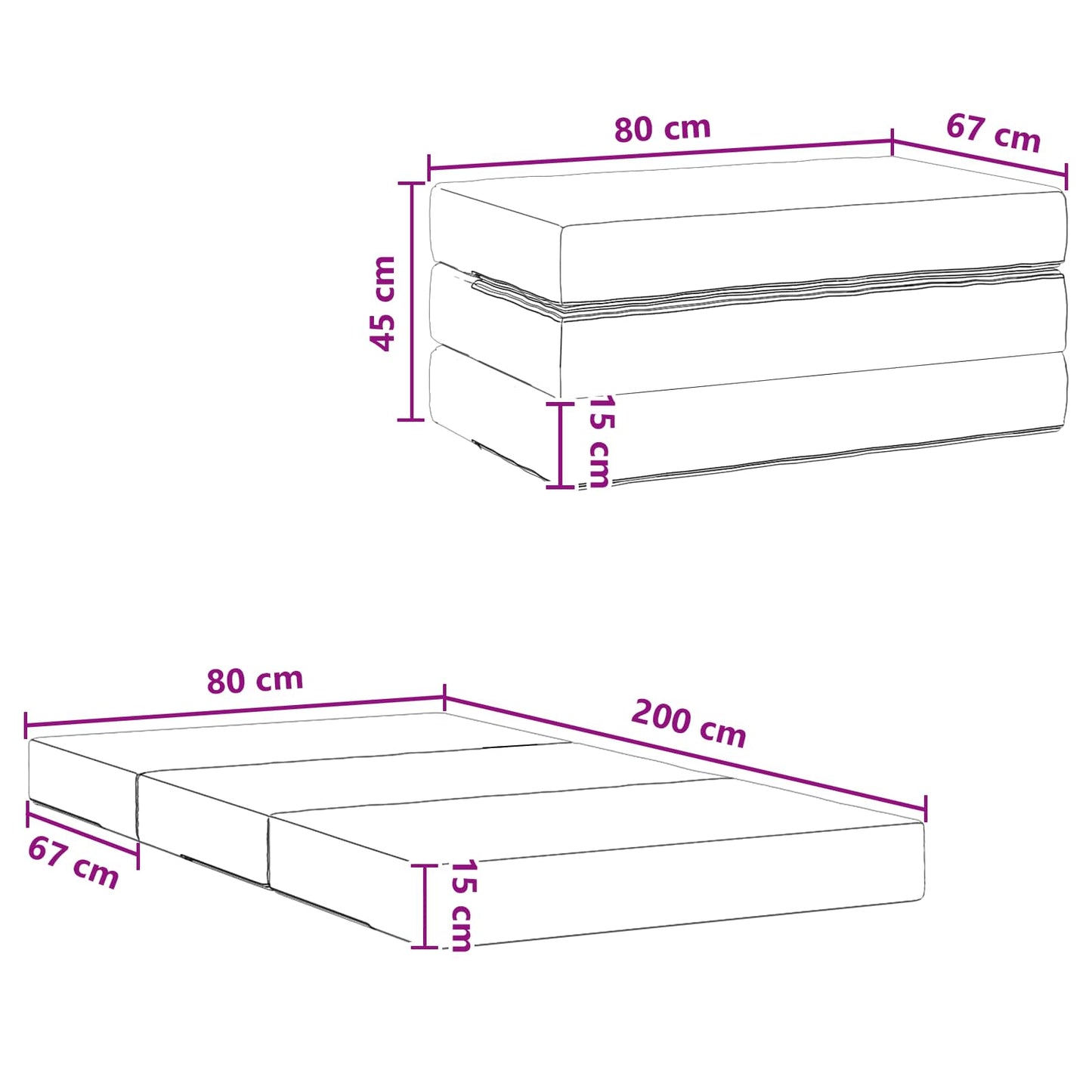 Klappsofa Bett 80 x 67 x 45 cm Schwarz