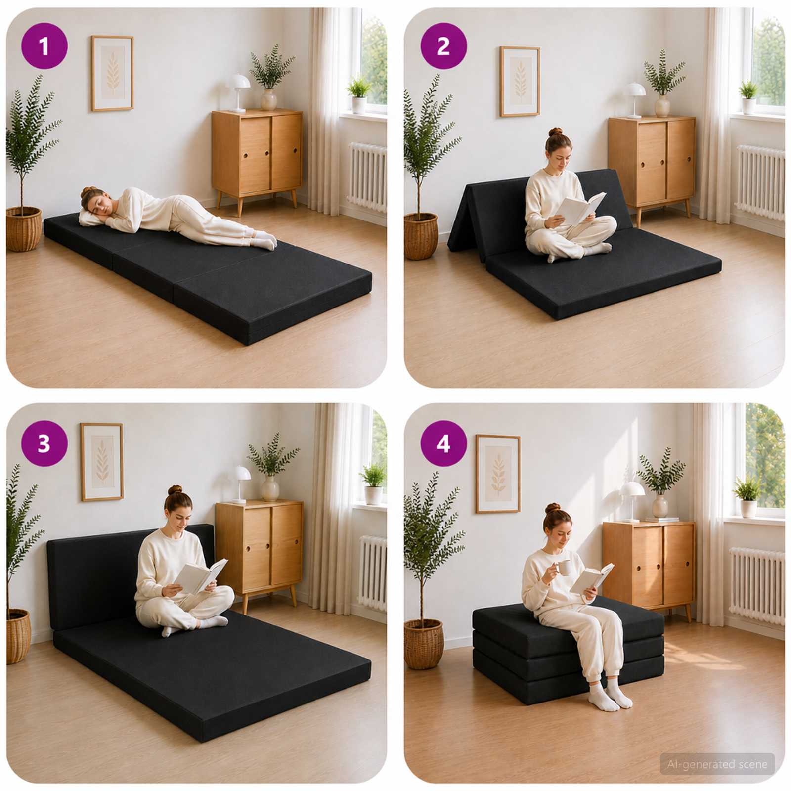 Klappsofa Bett 80 x 67 x 45 cm Schwarz