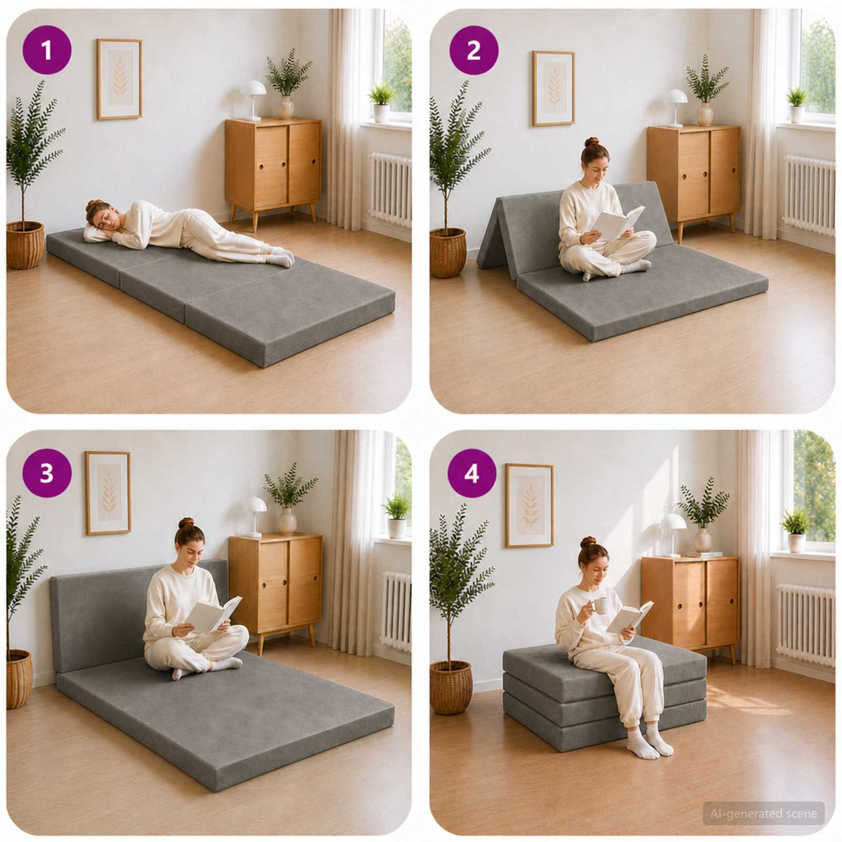 Klappsofa Bett 80 x 67 x 45 cm Hellgrau