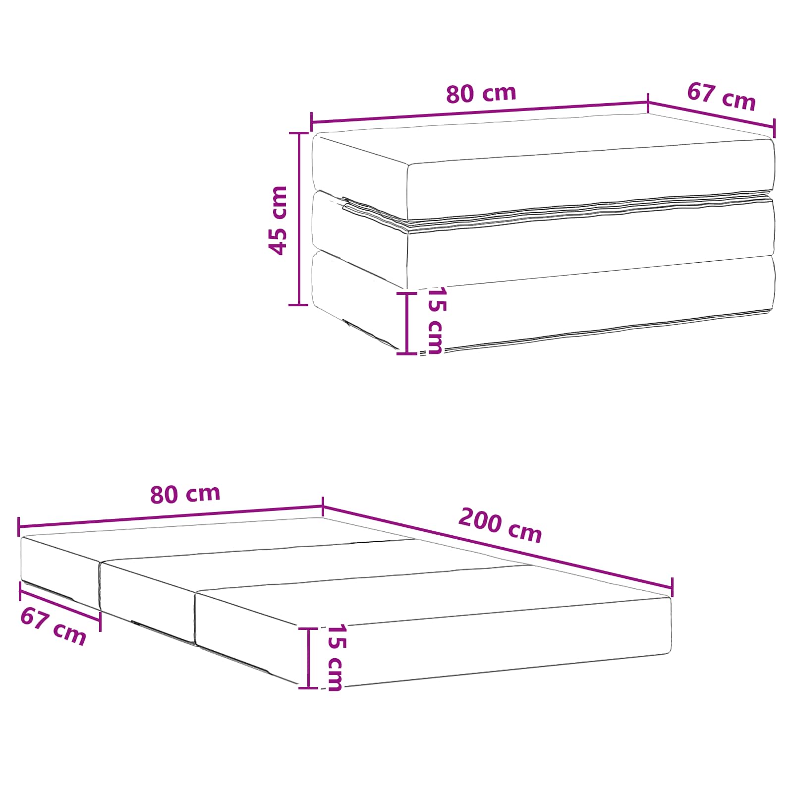 Klappsofa Bett 80 x 67 x 45 cm Dunkelgrau