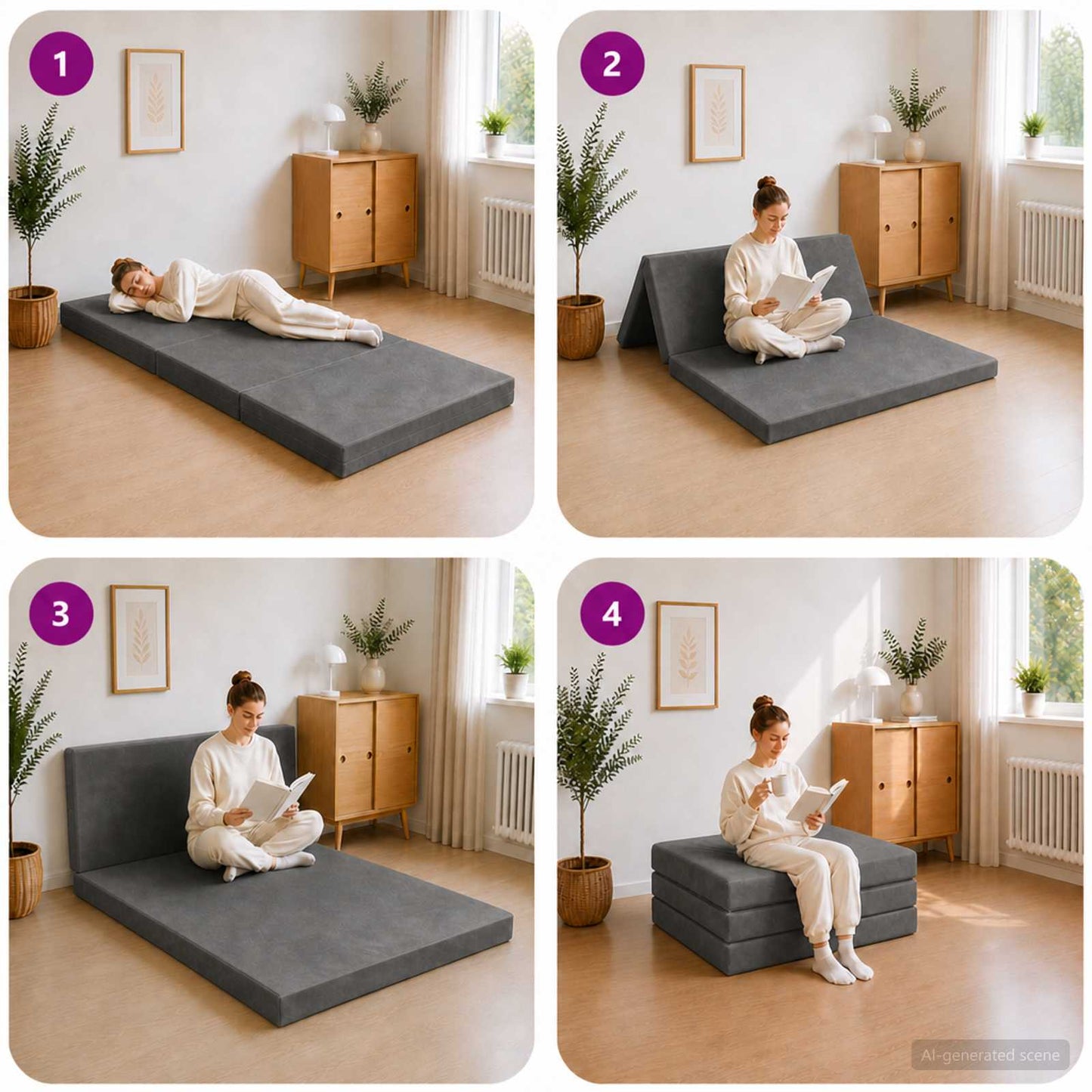 Klappsofa Bett 90 x 67 x 45 cm Dunkelgrau