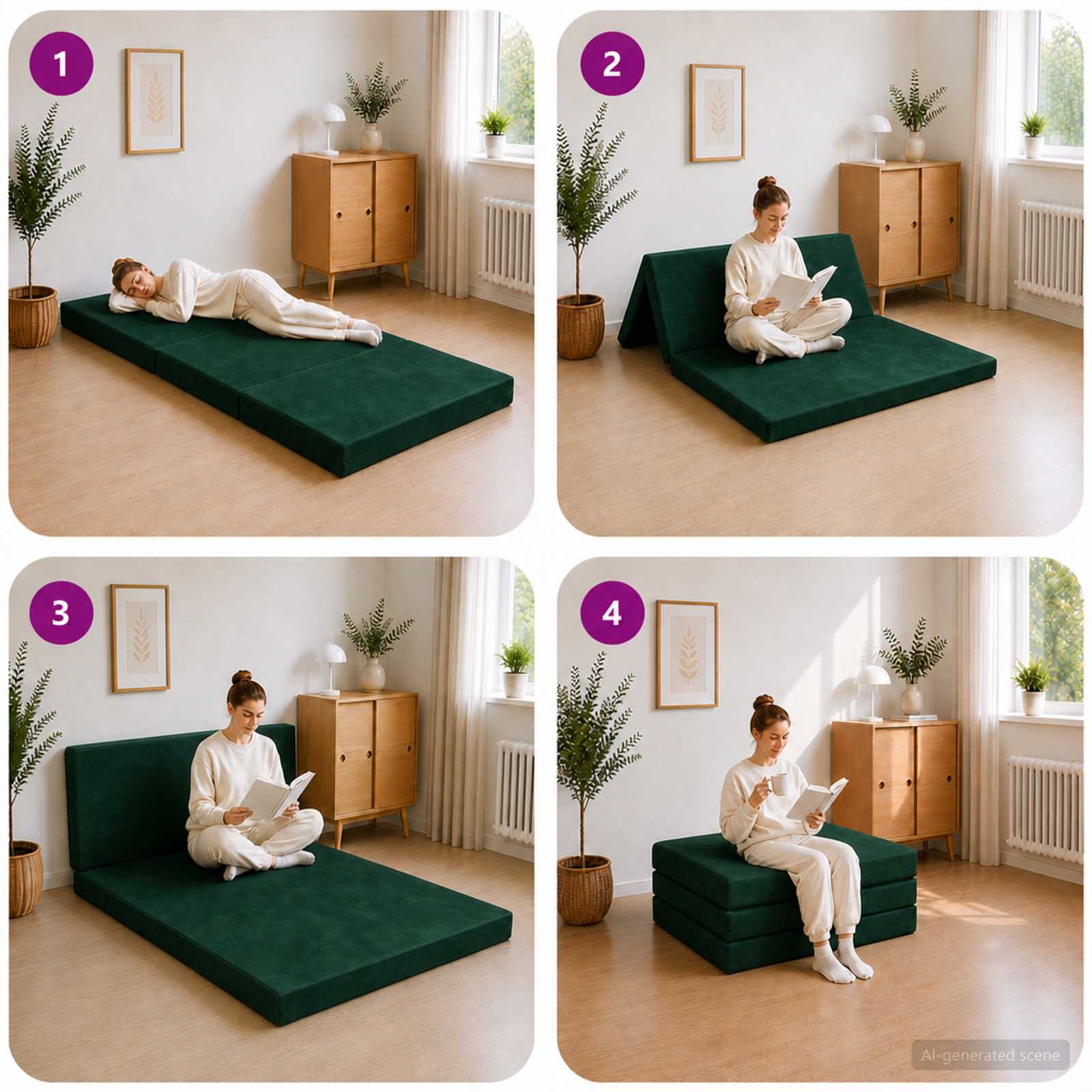 Klappsofa Bett 90 x 67 x 45 cm Dunkelgrün