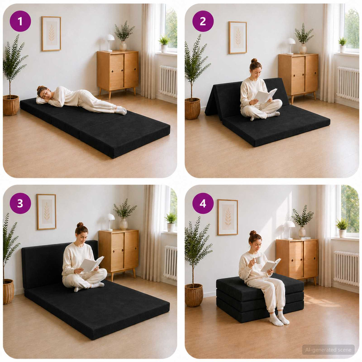Klappsofa Bett 90 x 67 x 45 cm Schwarz