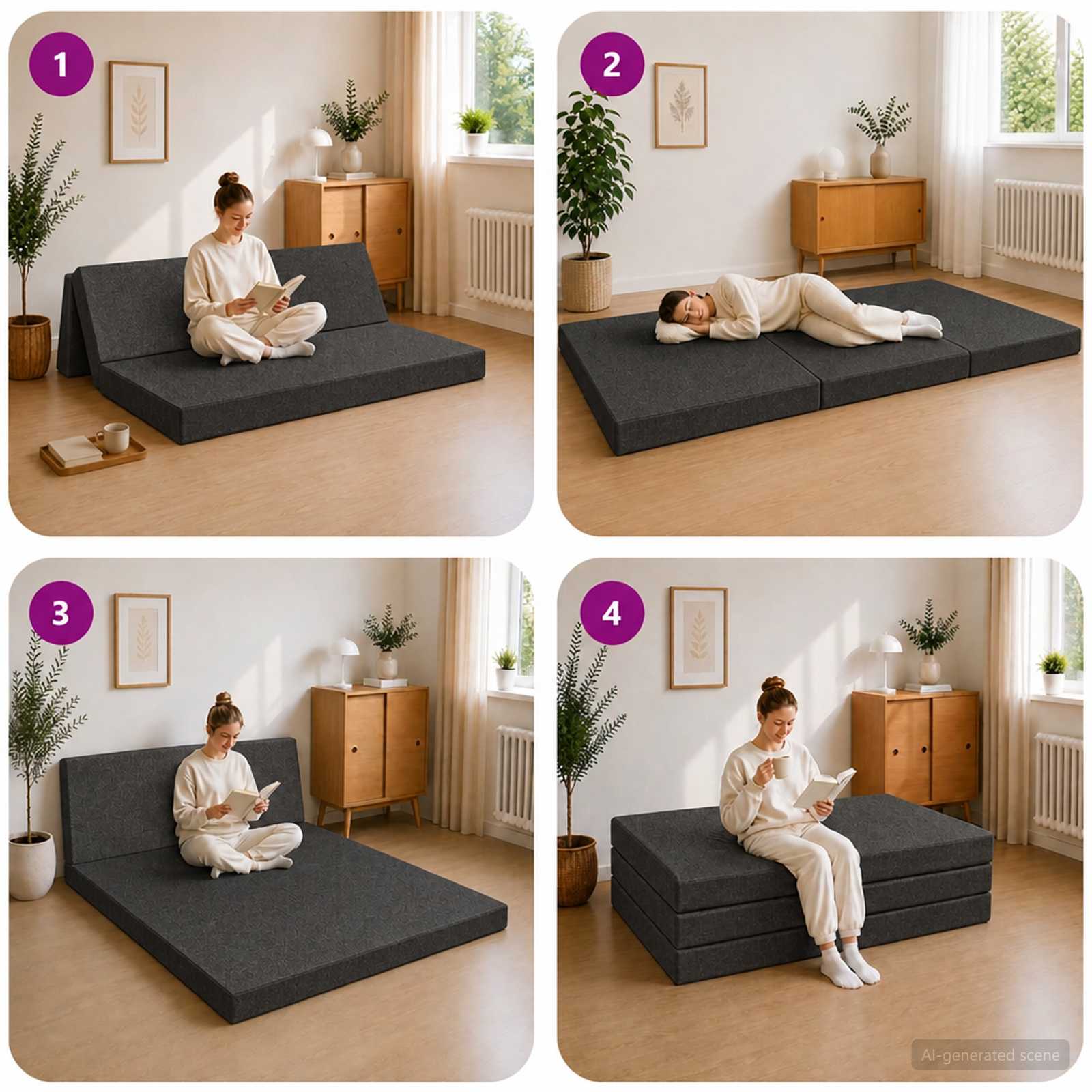 Klappsofa Bett 120 x 67 x 45 cm Dunkelgrau