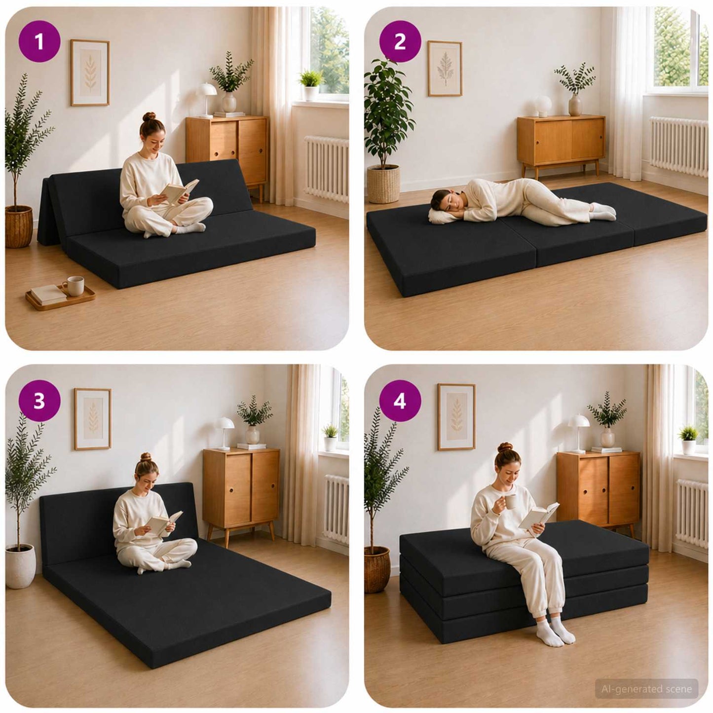 Klappsofa Bett 120 x 67 x 45 cm Schwarz