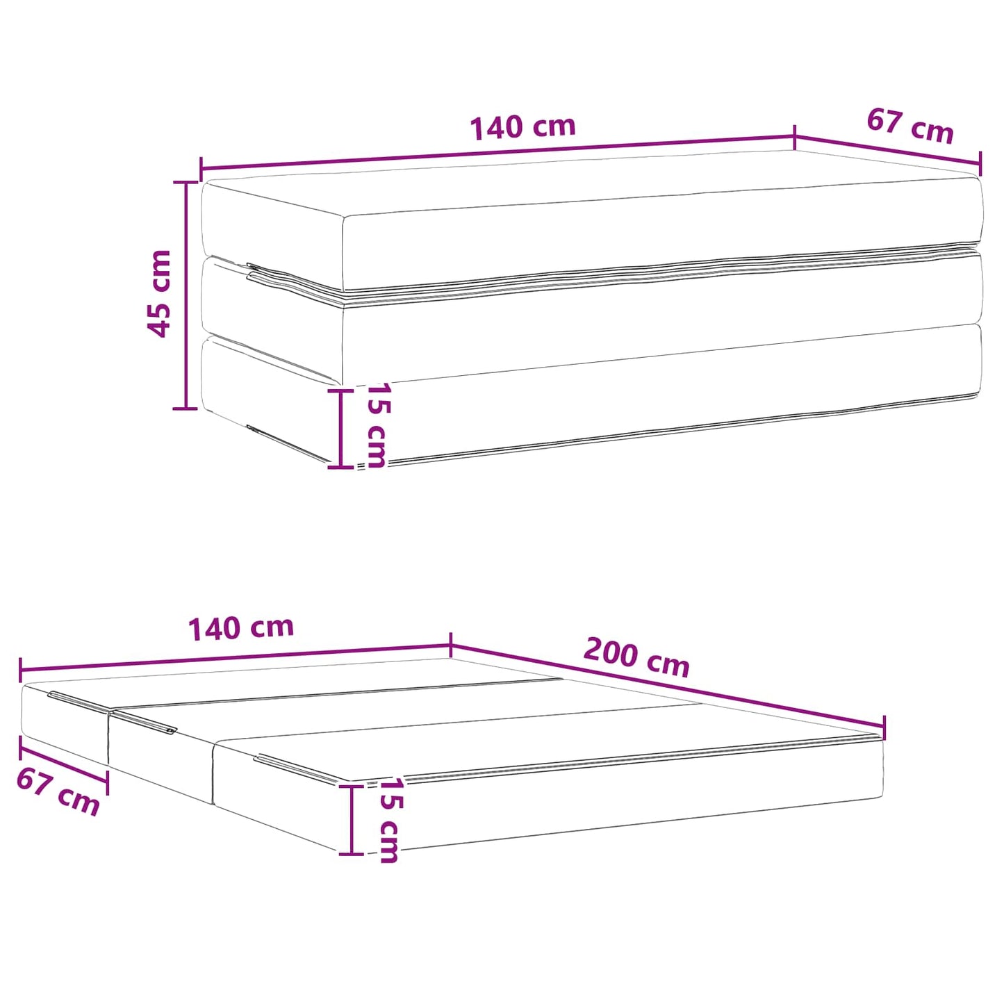 Klappsofa Bett 140 x 67 x 45 cm Dunkelgrau