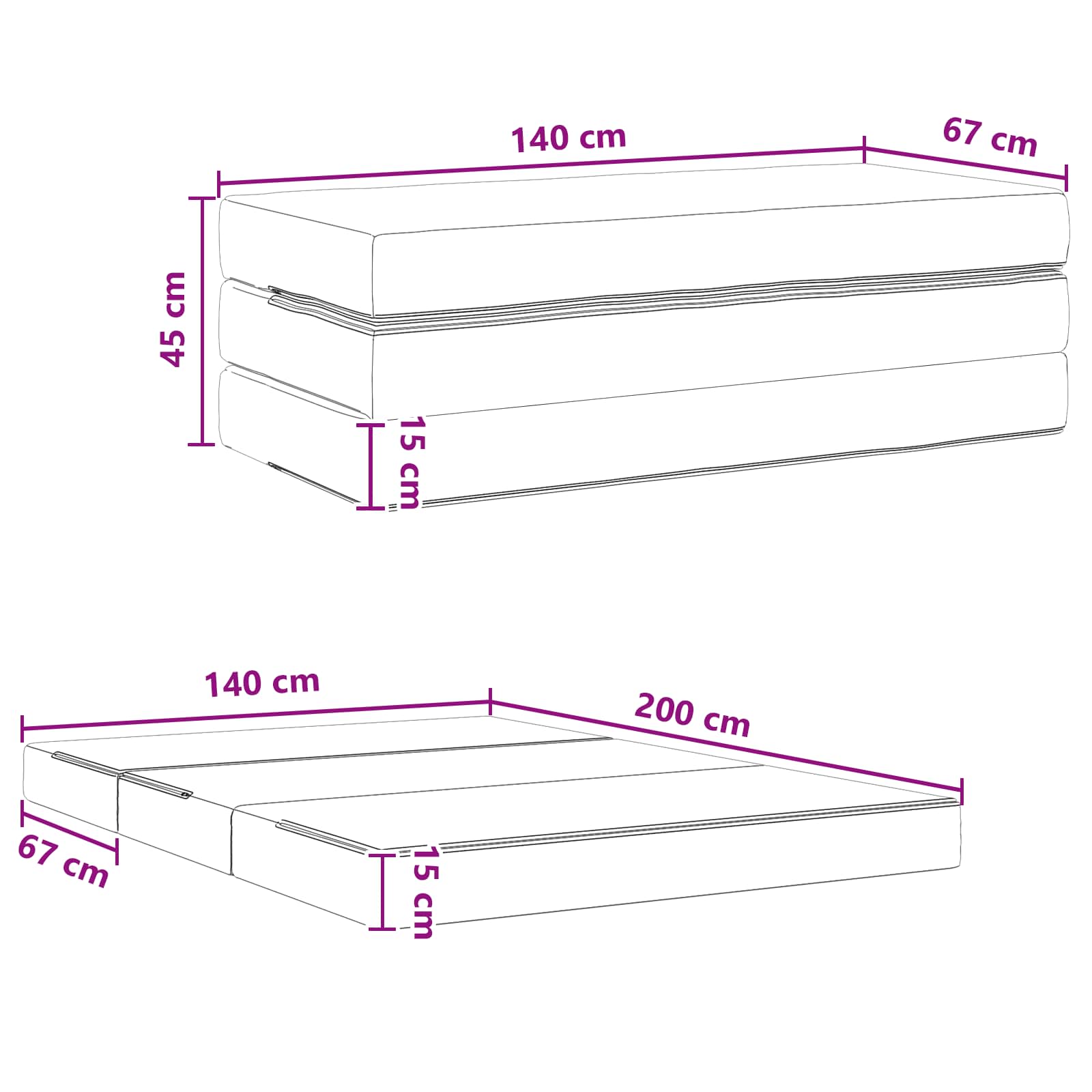 Klappsofa Bett 140 x 67 x 45 cm Dunkelgrau