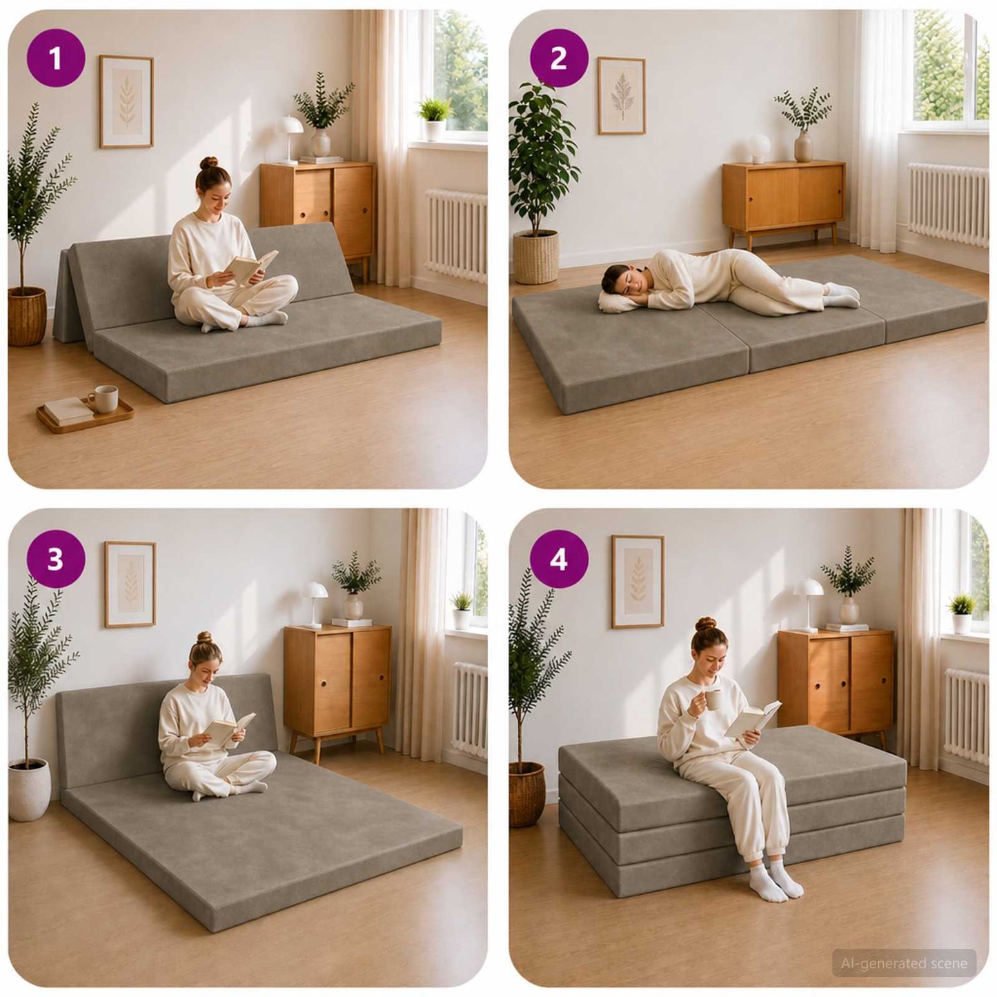 Klappsofa Bett 140 x 67 x 45 cm Hellgrau
