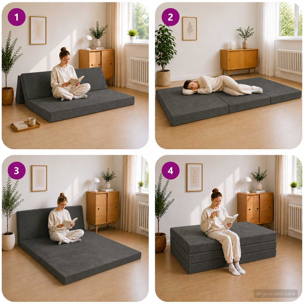 Klappsofa Bett 140 x 67 x 45 cm Dunkelgrau