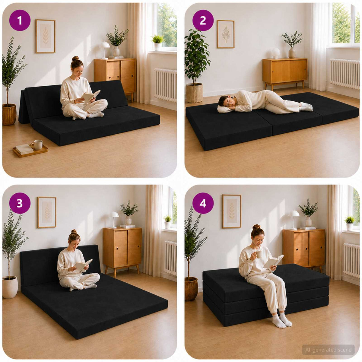 Klappsofa Bett 140 x 67 x 45 cm Schwarz