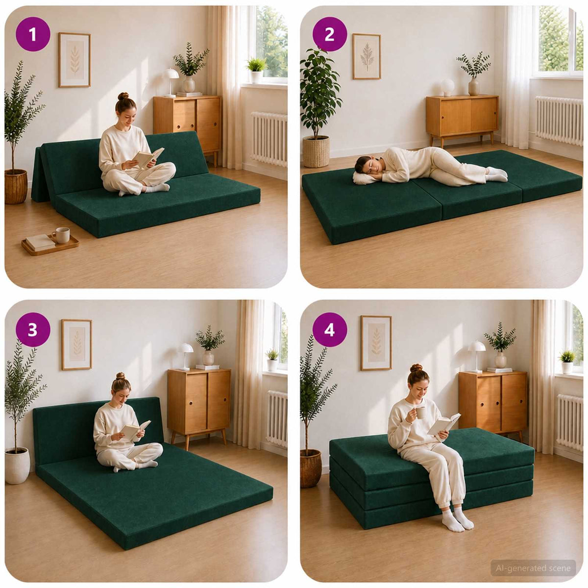 Klappsofa Bett 160 x 67 x 45 cm Dunkelgrün