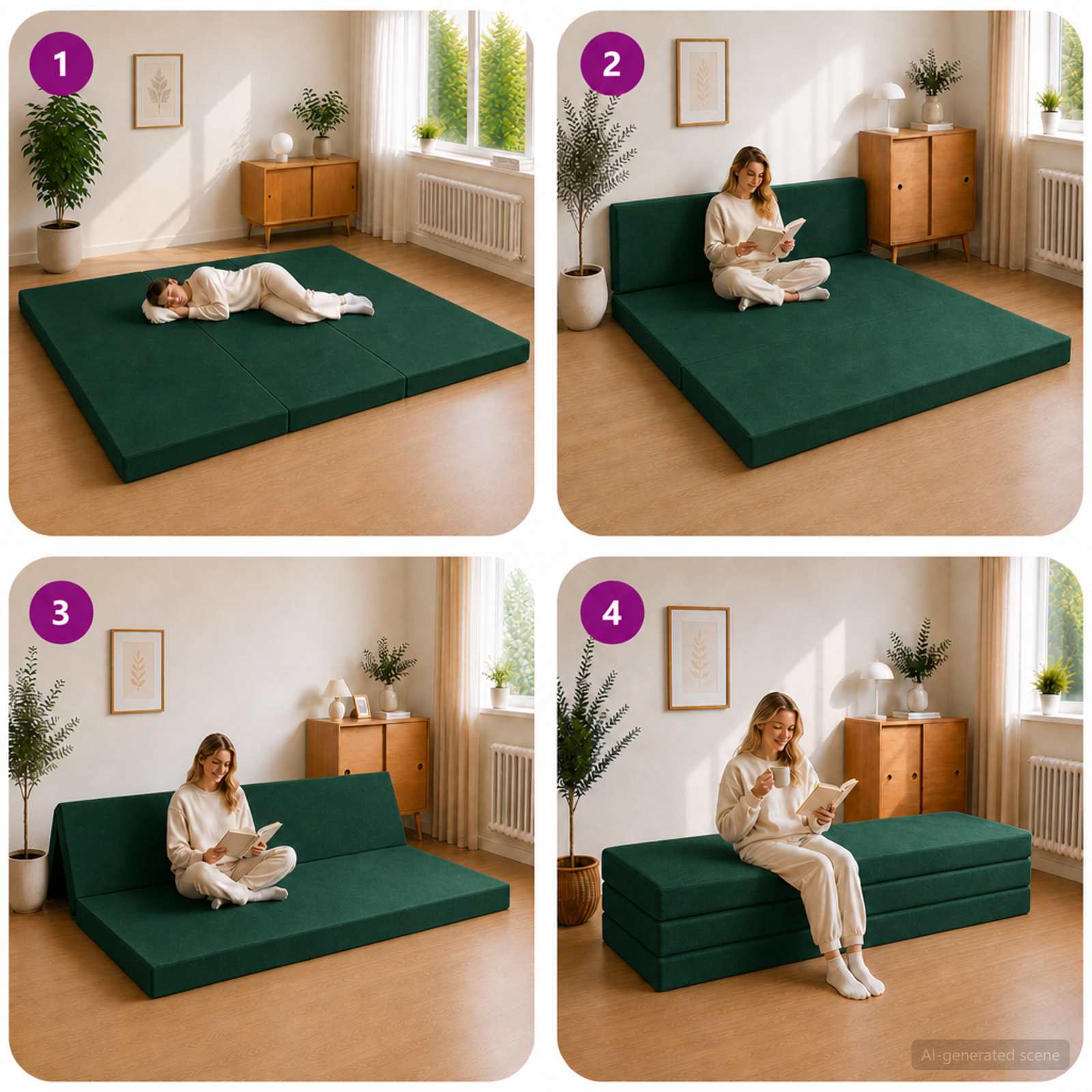 Klappsofa Bett 180 x 67 x 45 cm Dunkelgrün