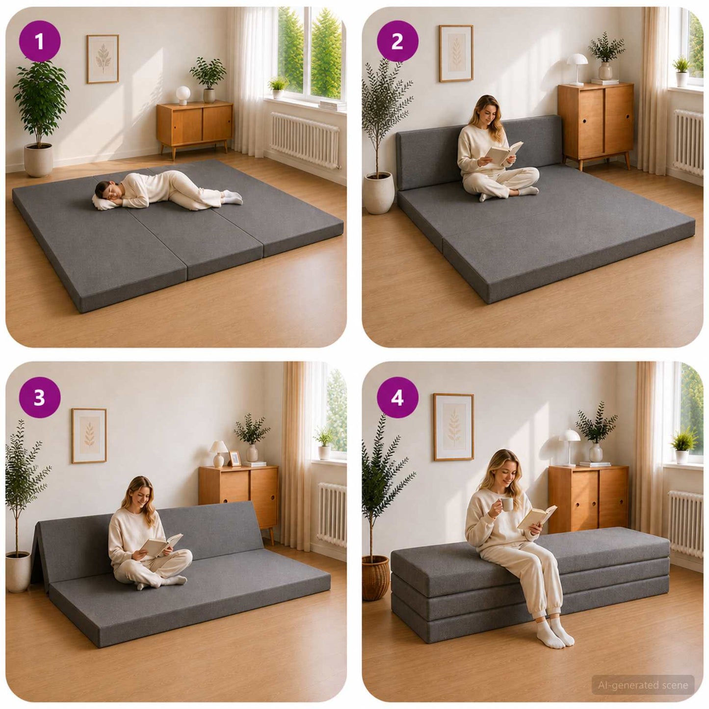 Klappsofa Bett 200 x 67 x 45 cm Hellgrau