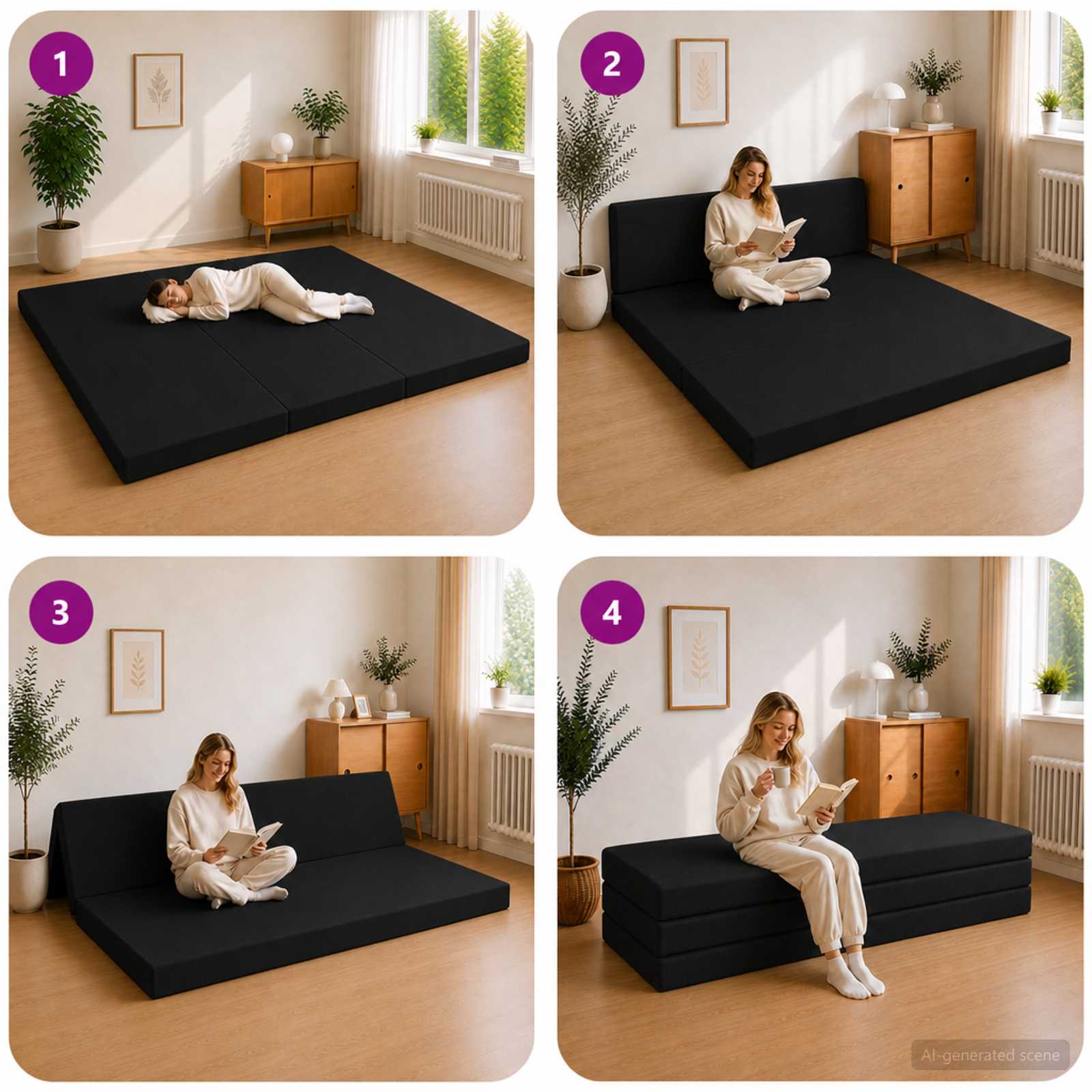 Klappsofa Bett 200 x 67 x 45 cm Schwarz