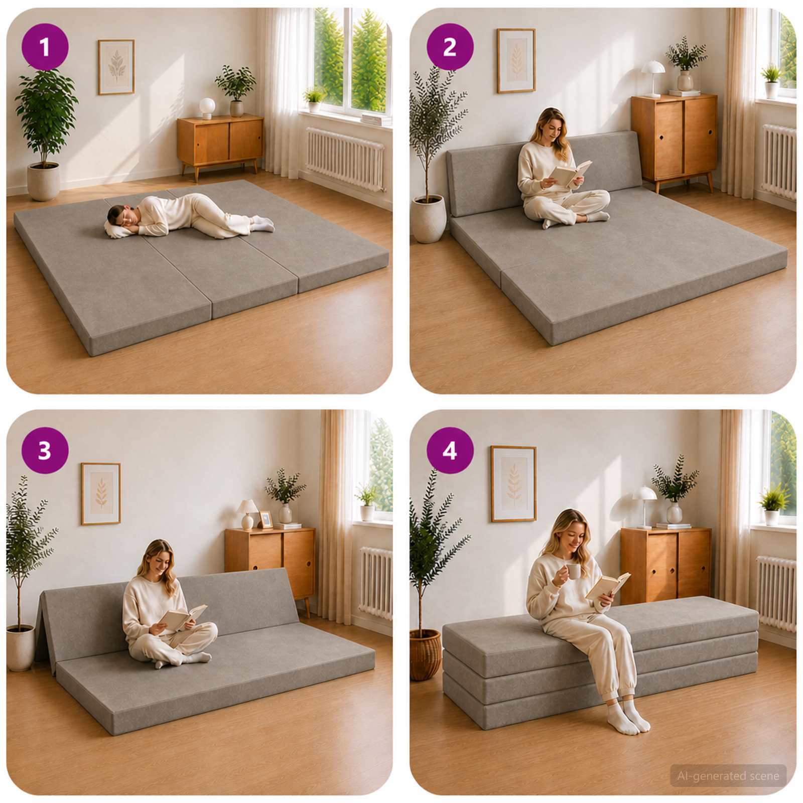 Klappsofa Bett 200 x 67 x 45 cm Hellgrau