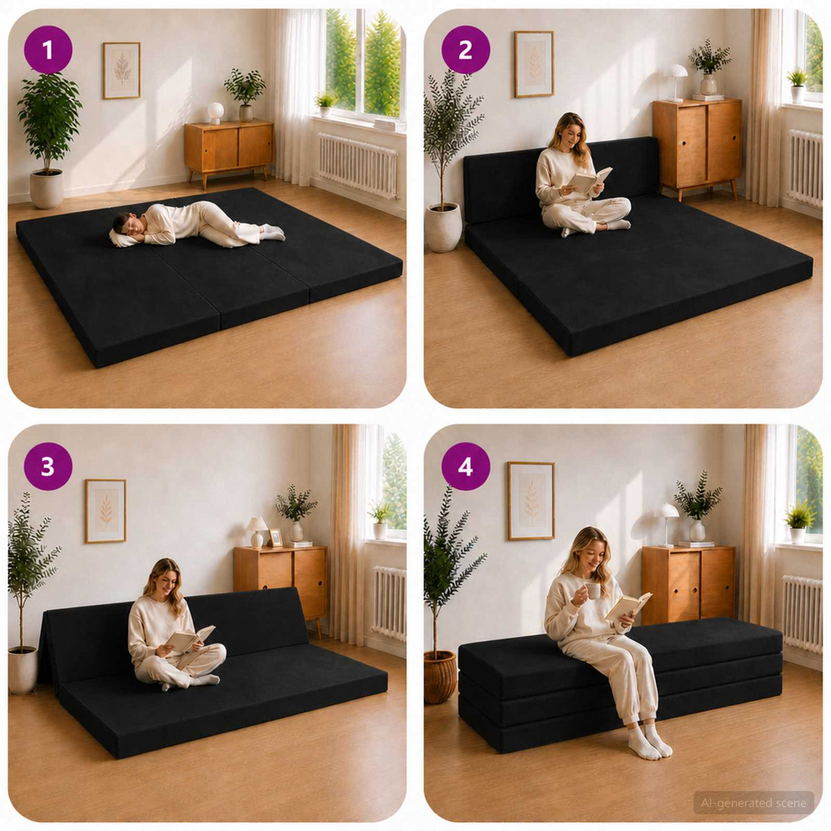 Klappsofa Bett 200 x 67 x 45 cm Schwarz