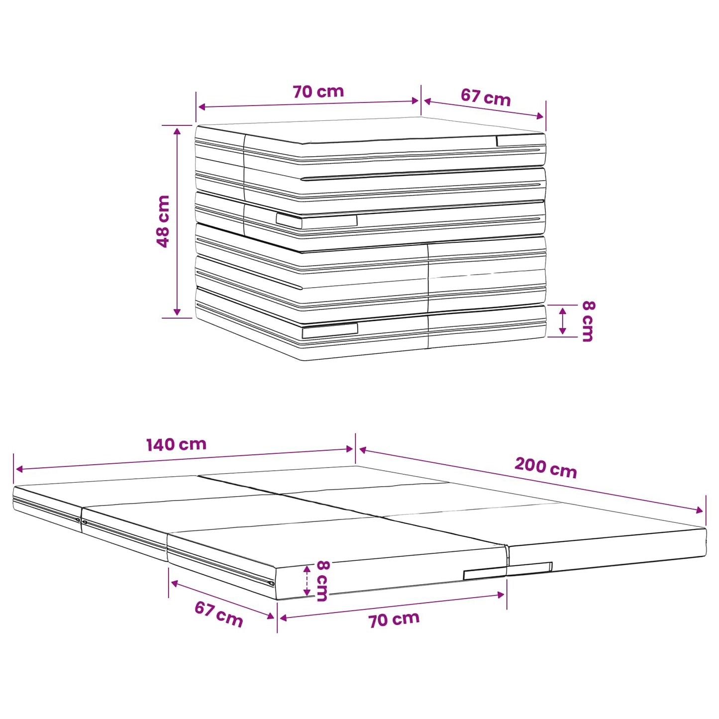 Klappsofa Bett 140 x 67 x 15 cm Hellgrau