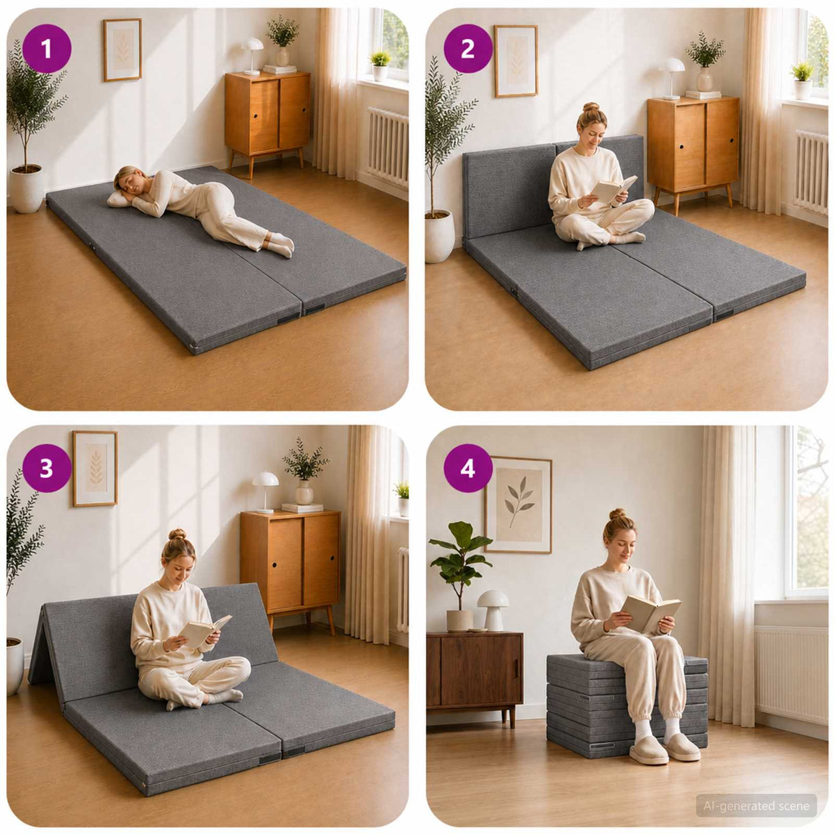 Klappsofa Bett 140 x 67 x 15 cm Hellgrau