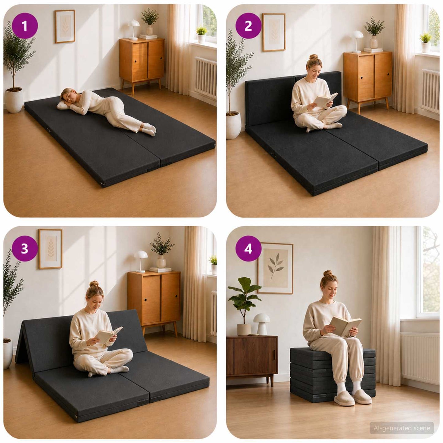 Klappsofa Bett 140 x 67 x 15 cm Dunkelgrau
