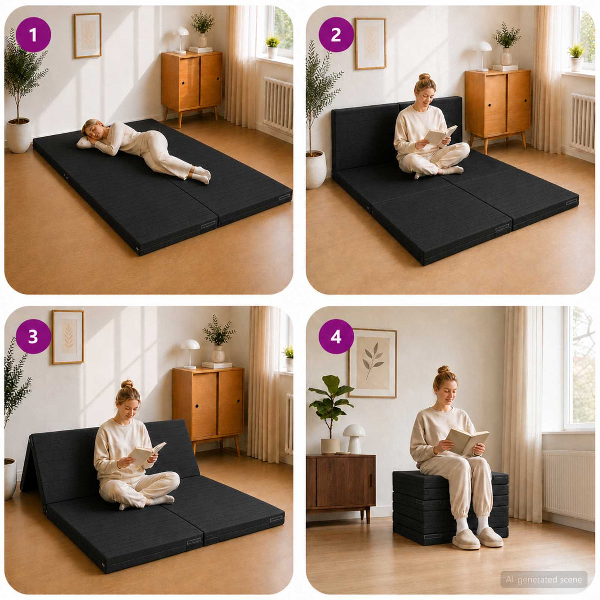 Klappsofa Bett 140 x 67 x 15 cm Schwarz