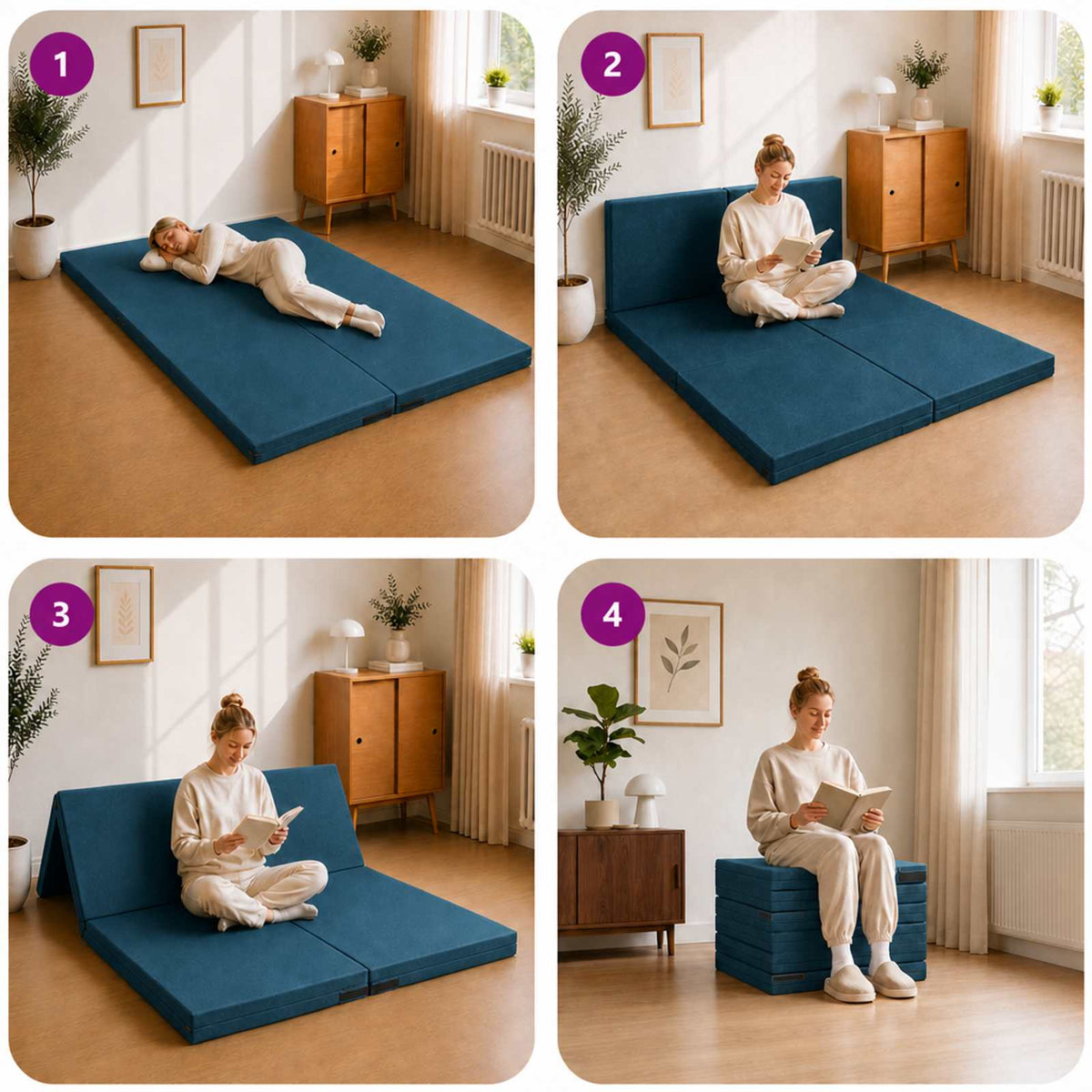 Klappsofa Bett 140 x 67 x 15 cm Blau
