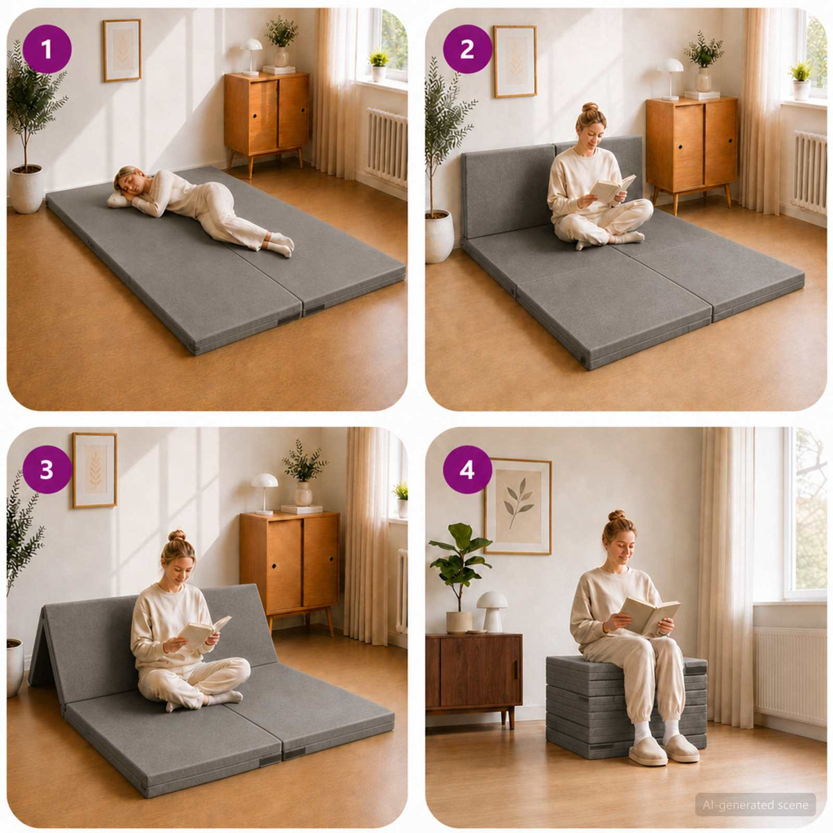 Klappsofa Bett 140 x 67 x 15 cm Hellgrau