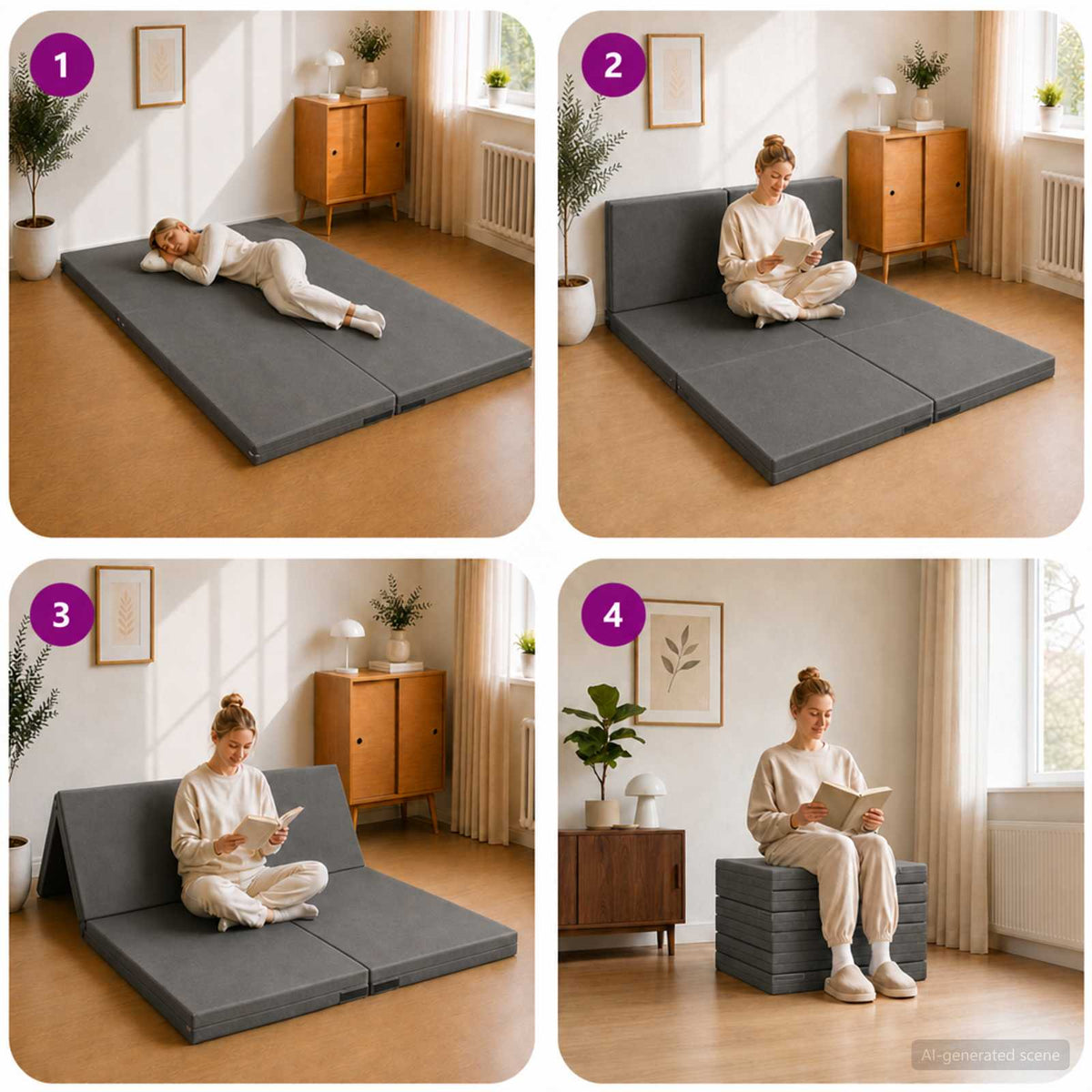 Klappsofa Bett 140 x 67 x 15 cm Dunkelgrau