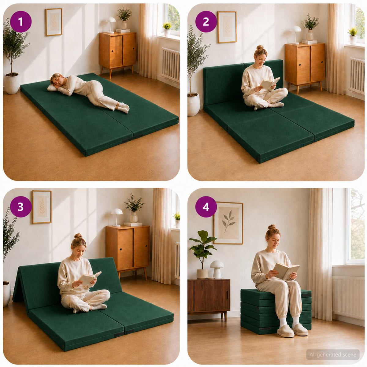 Klappsofa Bett 140 x 67 x 15 cm Dunkelgrün